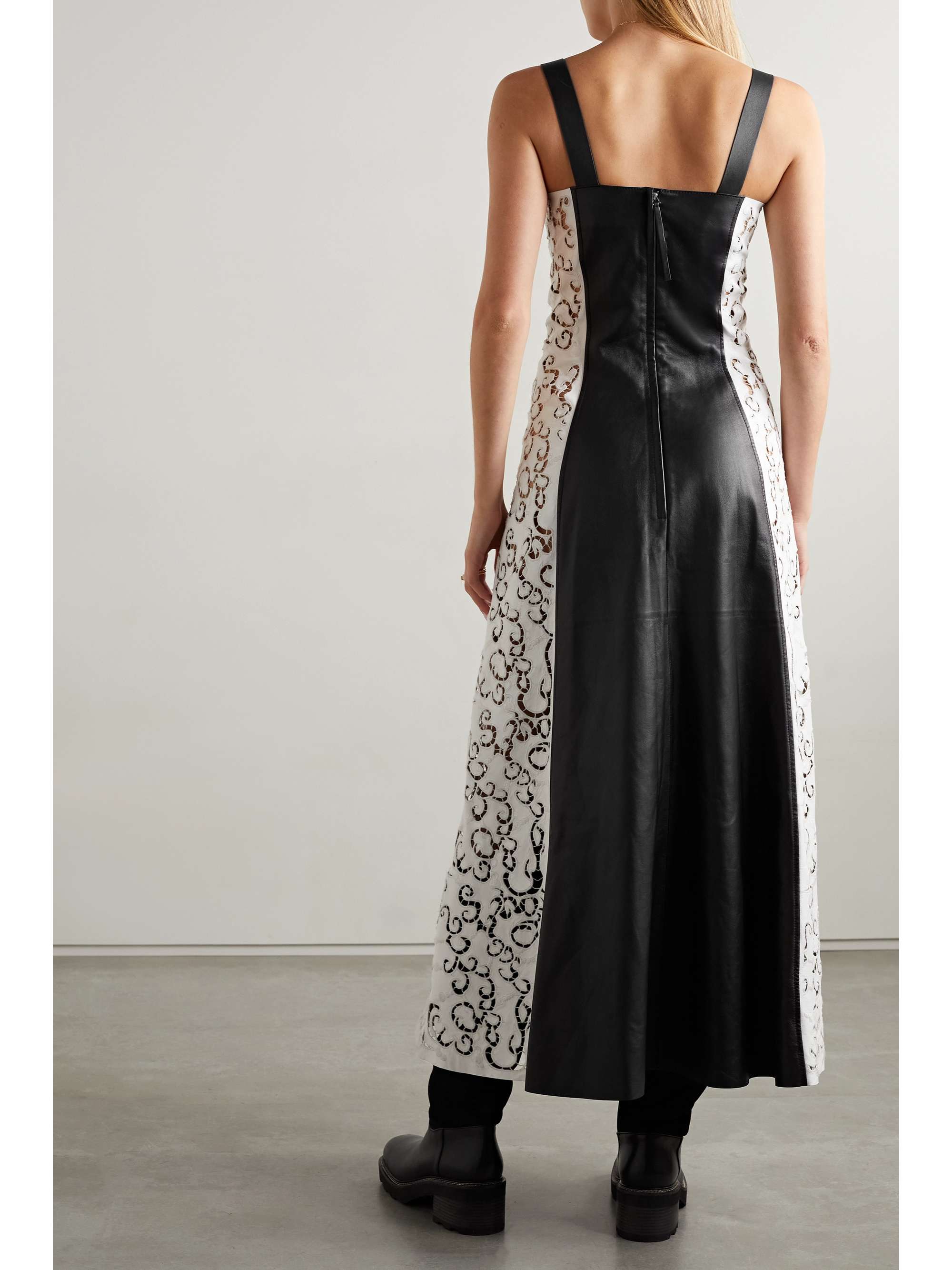 GABRIELA HEARST Abami paneled lace motif leather maxi dress
