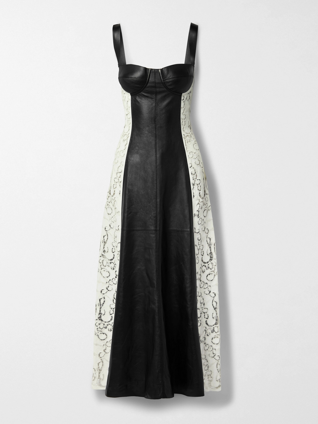 Gabriela Hearst Abami Paneled Lace Motif Leather Maxi Dress In Black