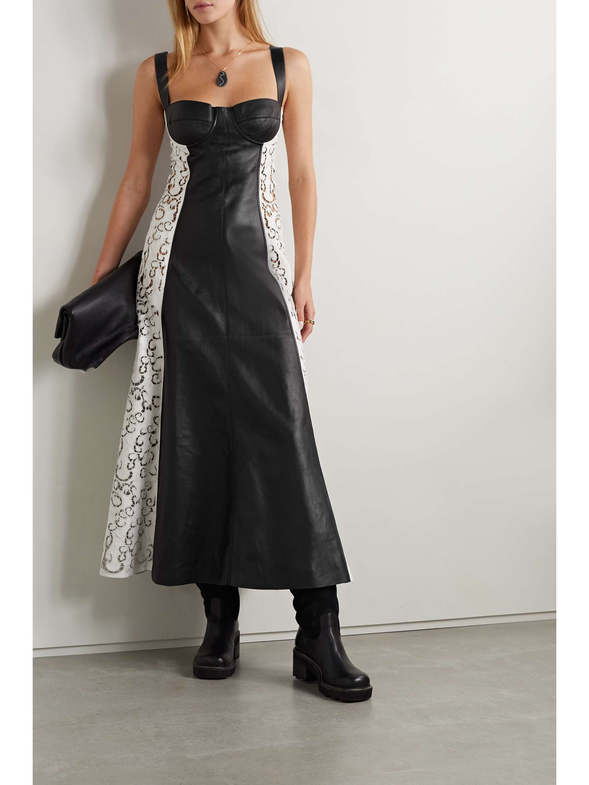 GABRIELA HEARST Abami paneled lace motif leather maxi dress
