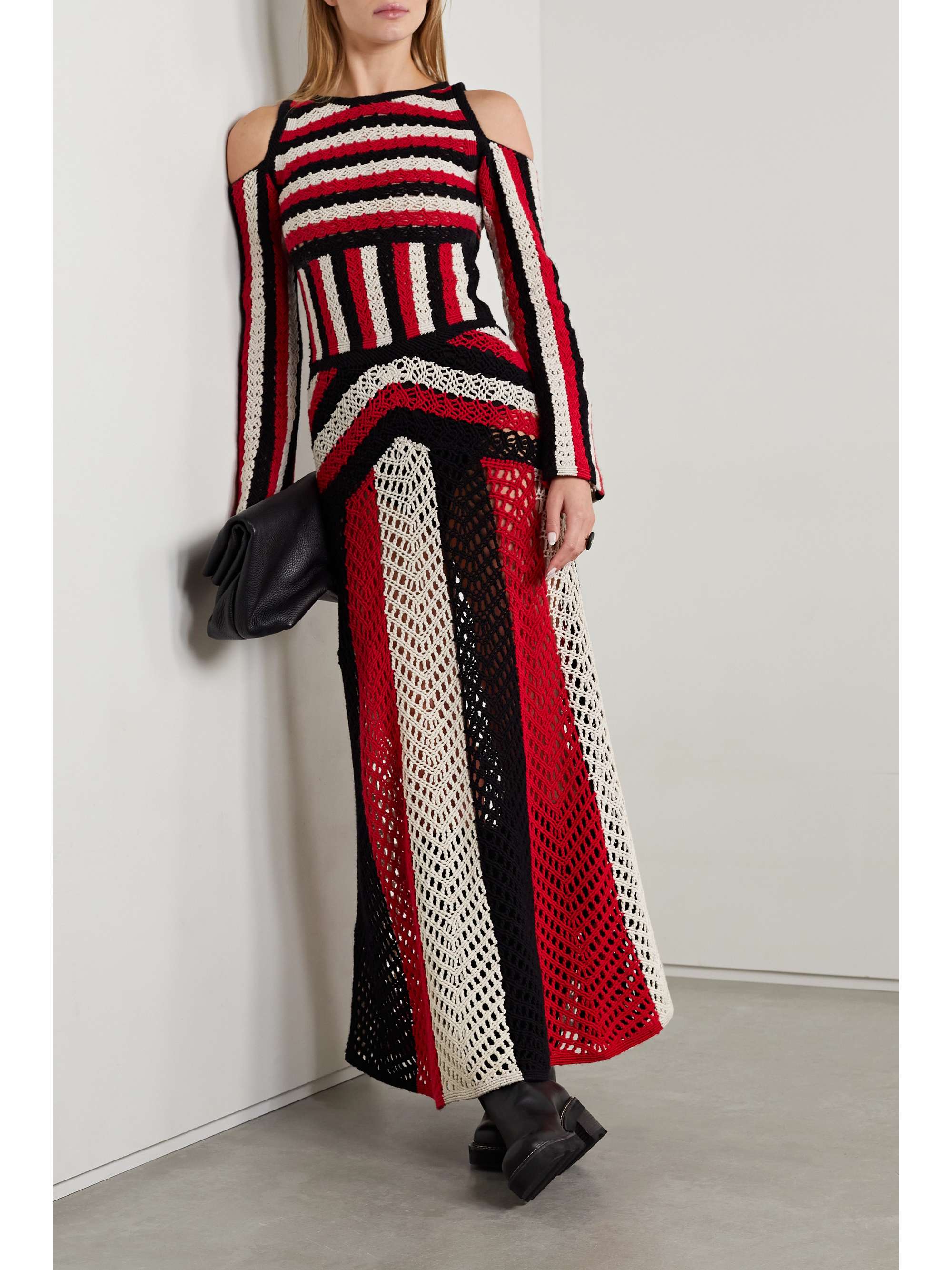 GABRIELA HEARST Carr cold-shoulder striped crochet-knit merino wool maxi dress