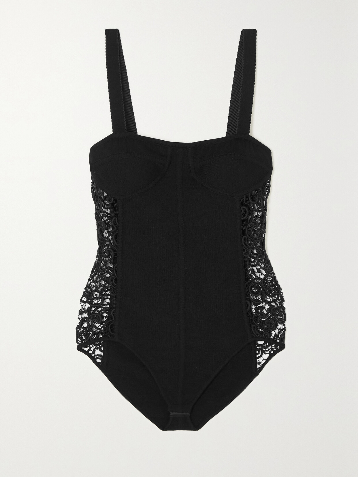 Gabriela Hearst Glass Guipure Lace-trimmed Wool And Silk-blend Bodysuit - Black