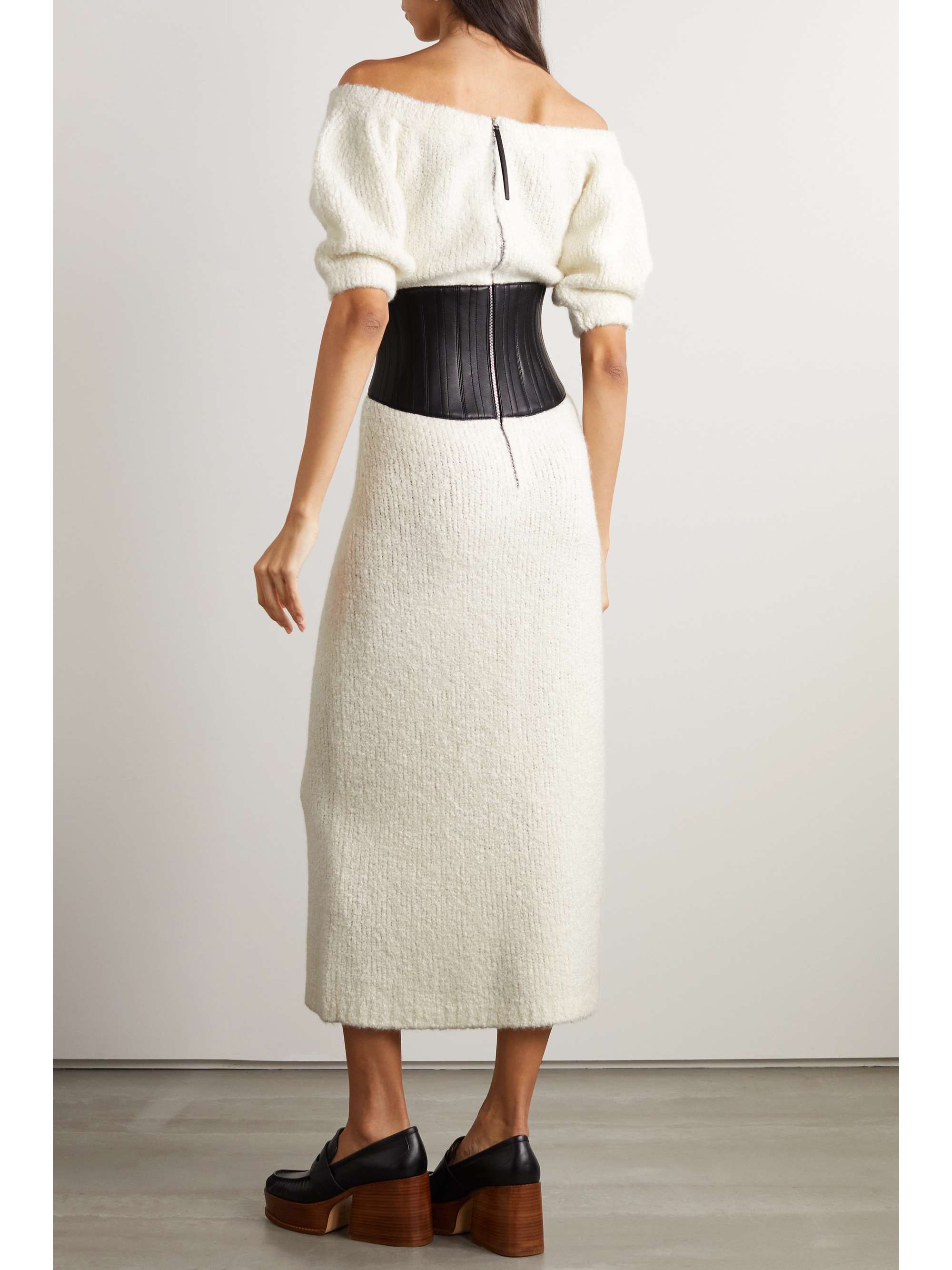 GABRIELA HEARST Blitz off-the-shoulder leather-trimmed cashmere midi dress