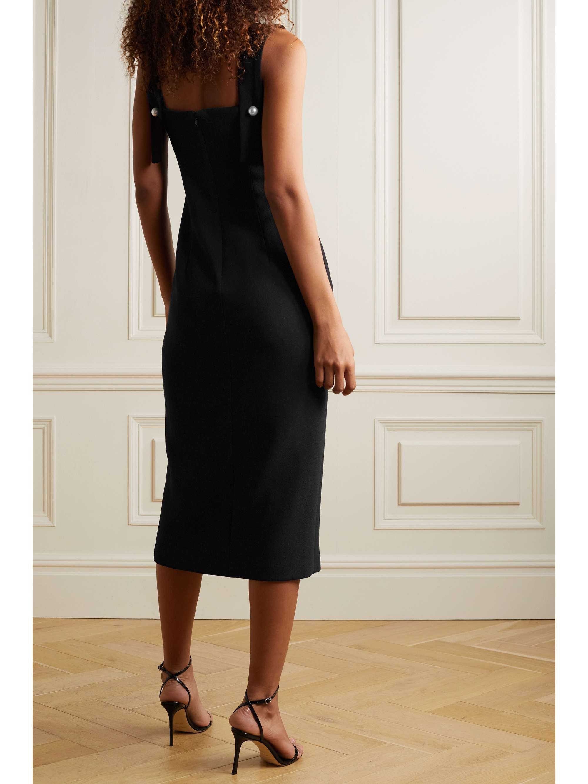 ADAM LIPPES Faux pearl-embellished wool-crepe midi dress