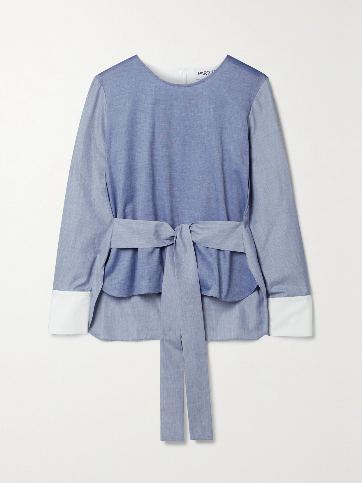 Partow Callie Tie-front Color-block Cotton Top In Blue