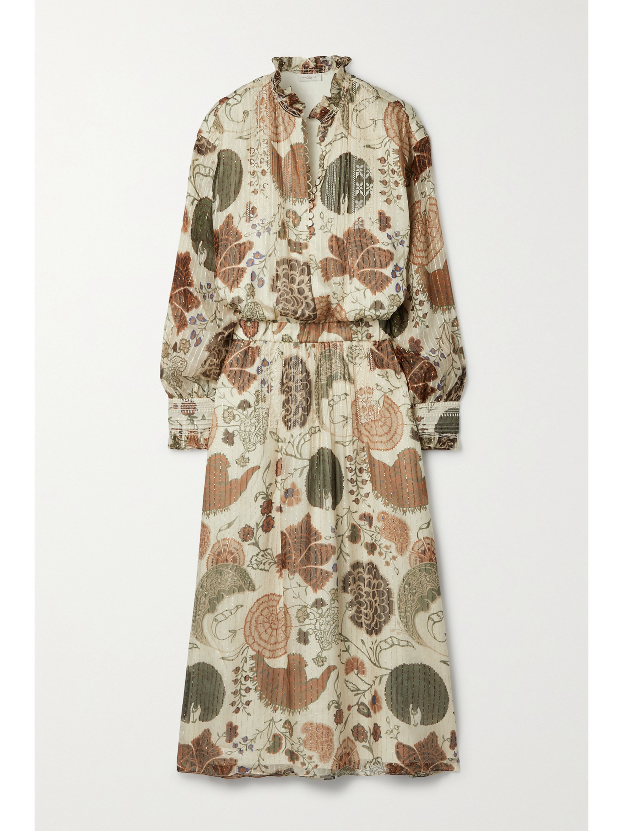 Lafayette148 Pleated Embroidered Printed Silk-blend Chiffon Midi Dress