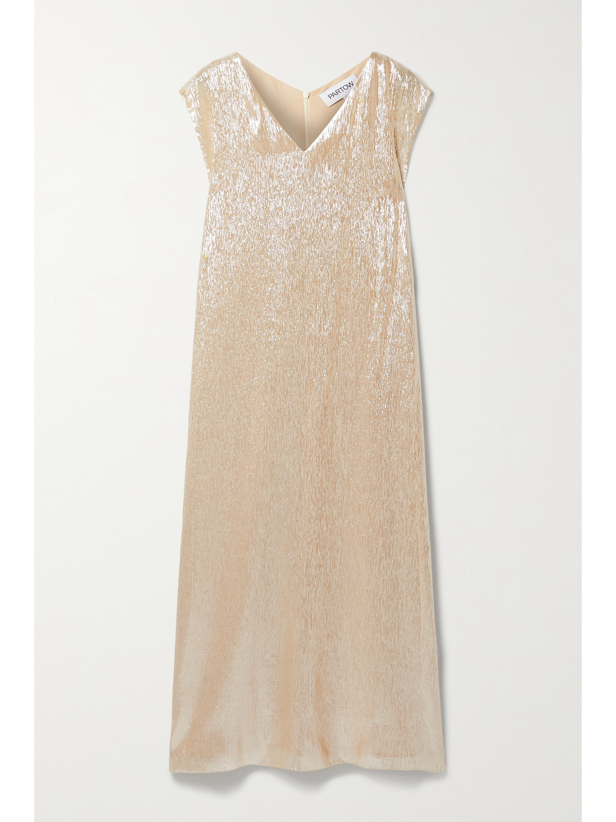 PARTOW Athena Crinkled Metallic Silk-blend Chiffon Midi Dress