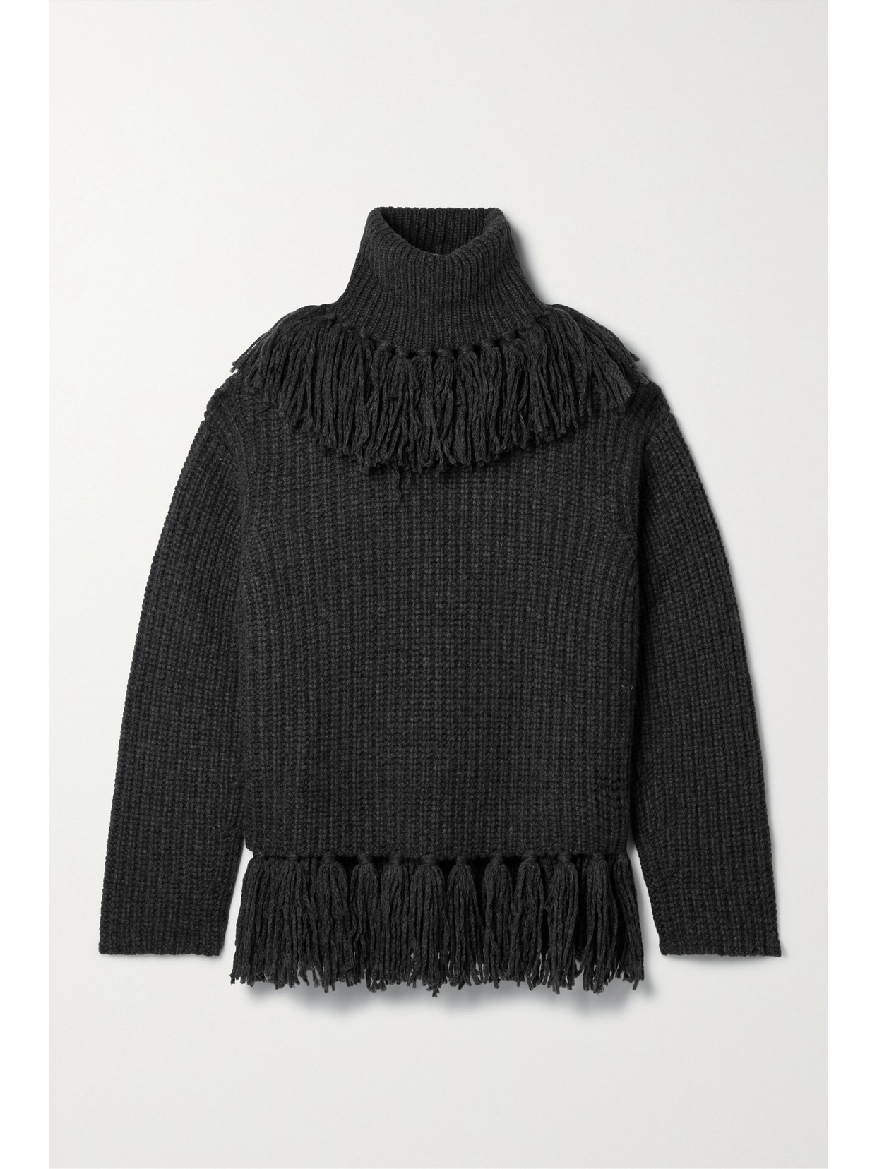 Lafayette148 Tasseled Recycled Cashmere And Merino Wool-blend Turtleneck Sweater