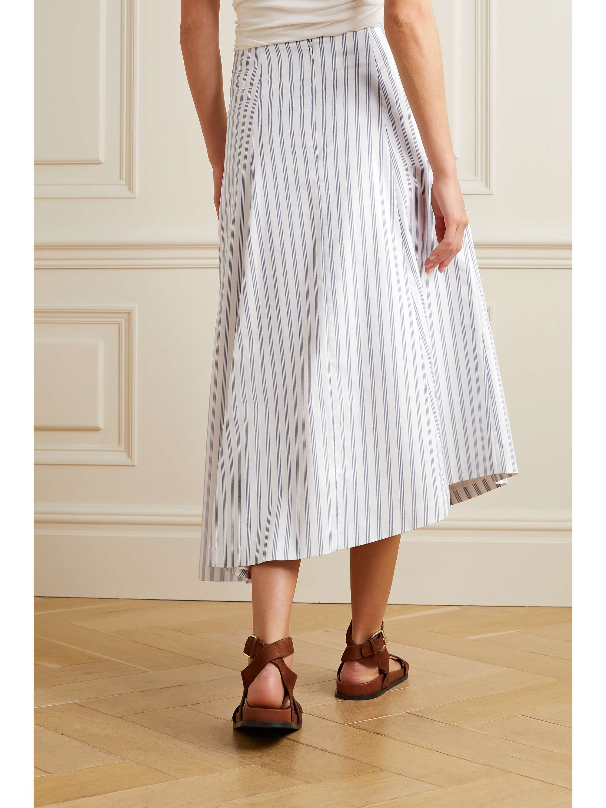 PARTOW Ivy asymmetric striped cotton-twill midi skirt