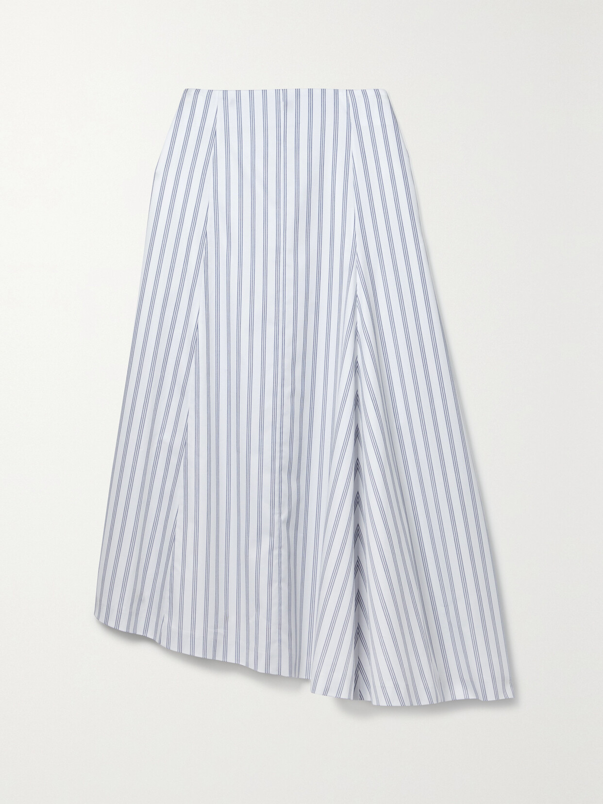 Shop Partow Ivy Asymmetric Striped Cotton-twill Midi Skirt In Gray