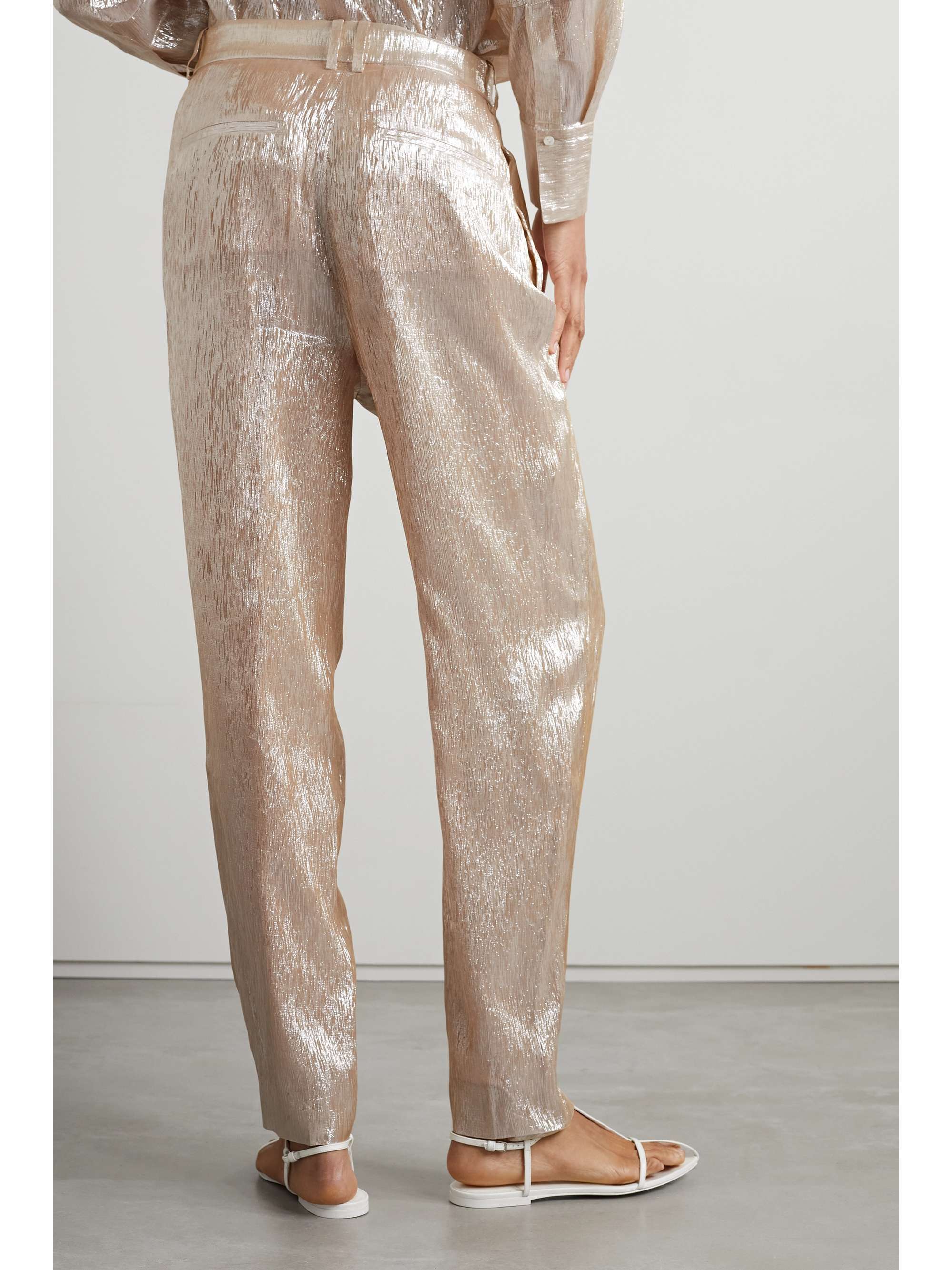 PARTOW Bacall metallic silk-blend chiffon straight-leg pants