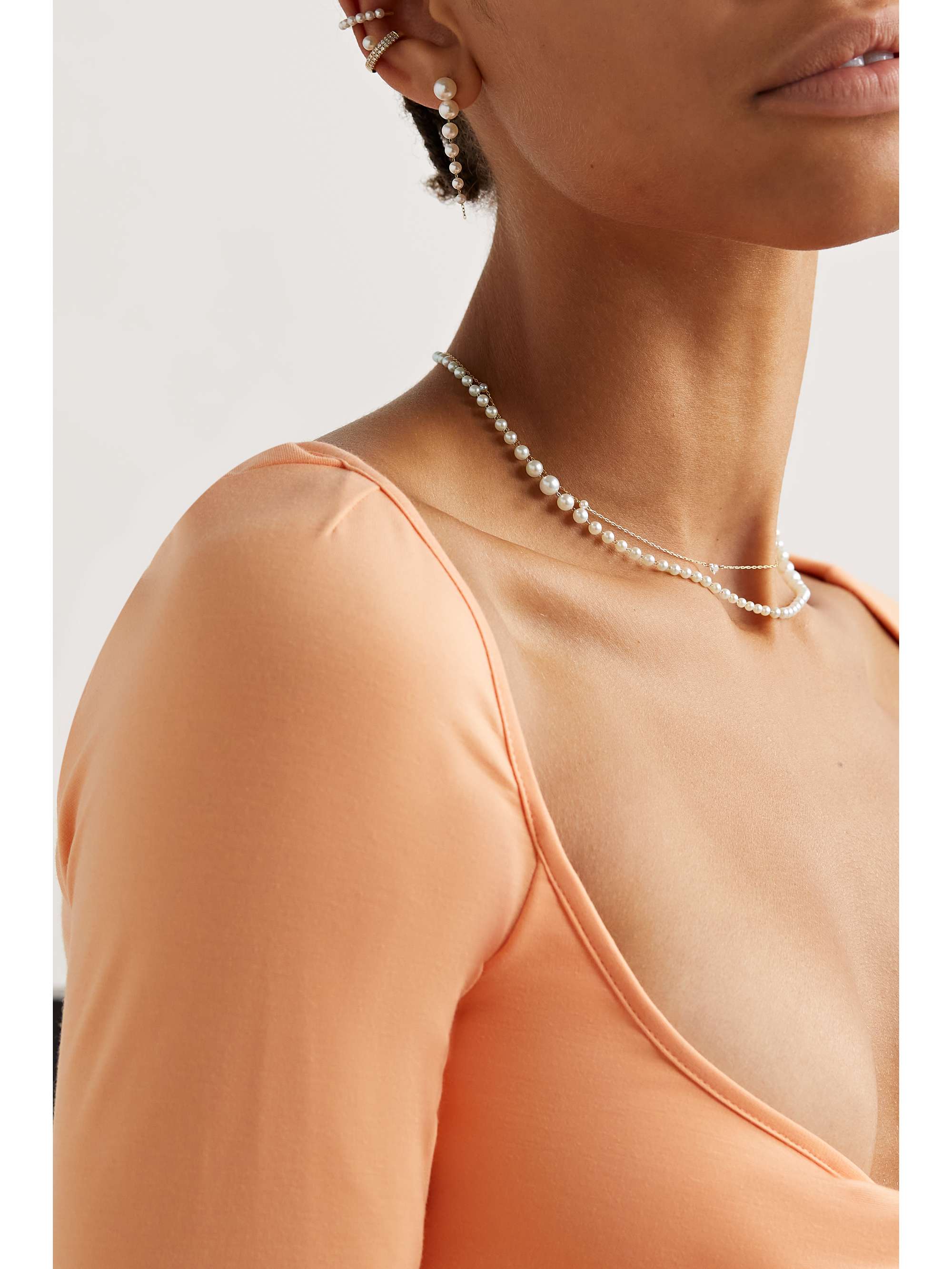 MIZUKI Perlenkette mit Details aus 14 Karat Gold