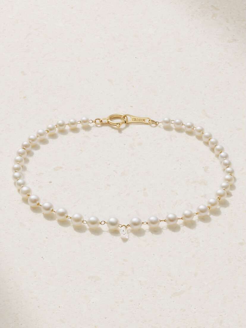Mizuki 14-karat Gold, Pearl And Diamond Bracelet