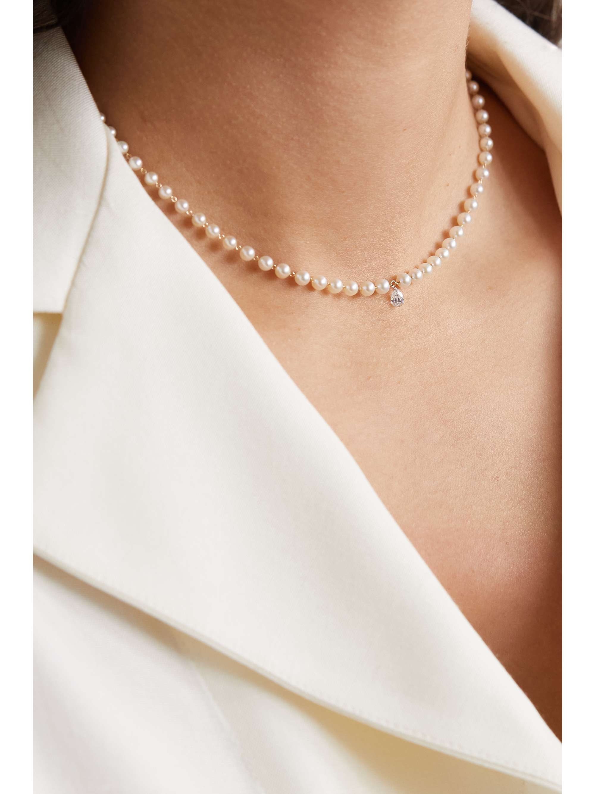 MIZUKI 14-karat gold, pearl and diamond necklace