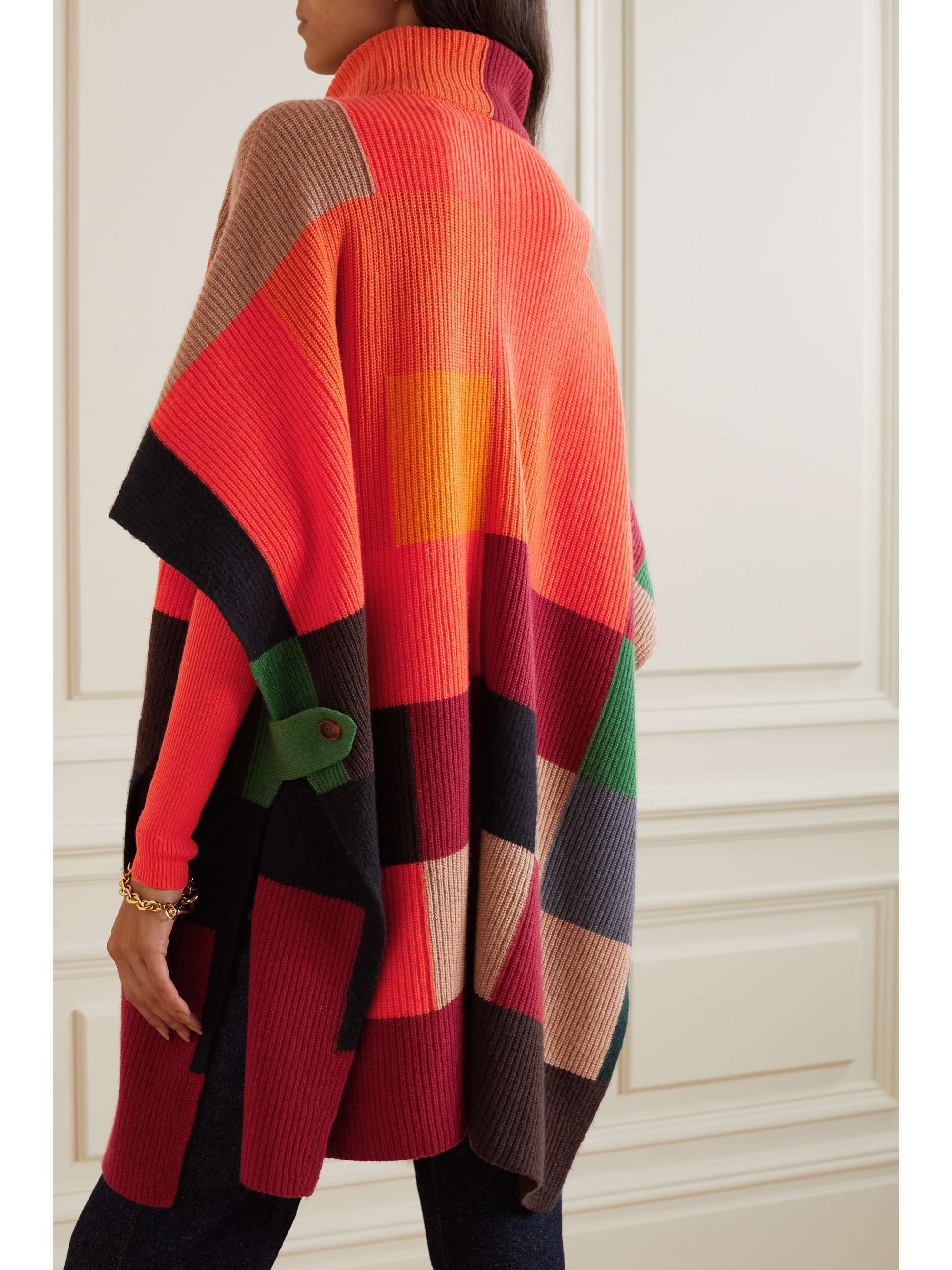 AKRIS Ribbed intarsia cashmere, wool and silk-blend turtleneck cape