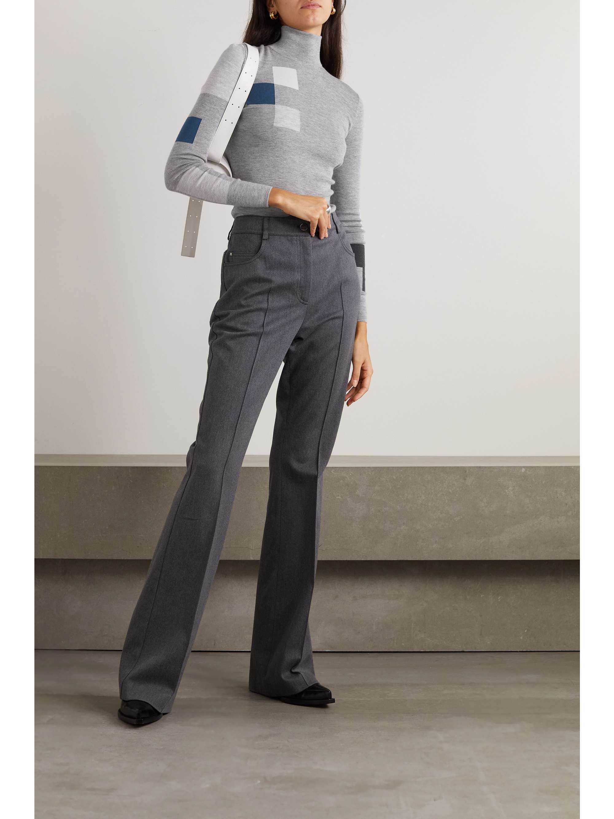 Gray Patchwork cashmere and silk-blend 