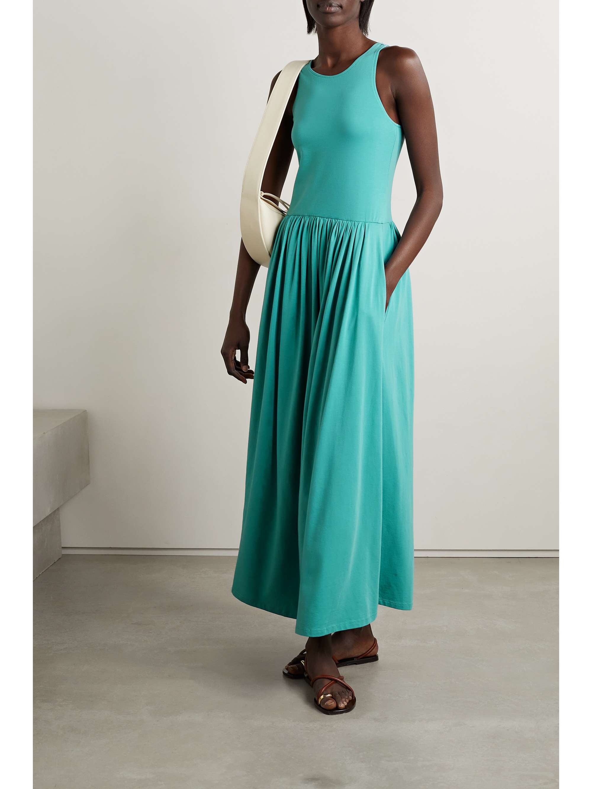 Teal Stretch Pima cotton-jersey maxi 