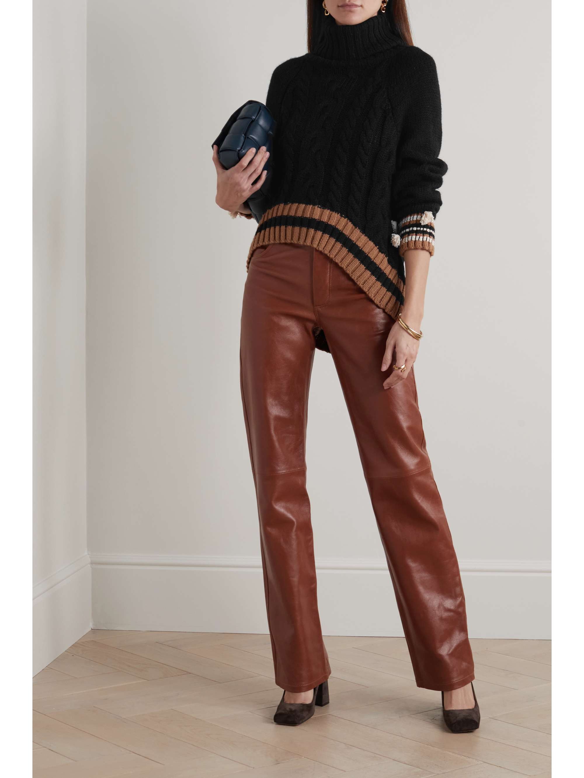 Black Swooning striped cable-knit Pima 