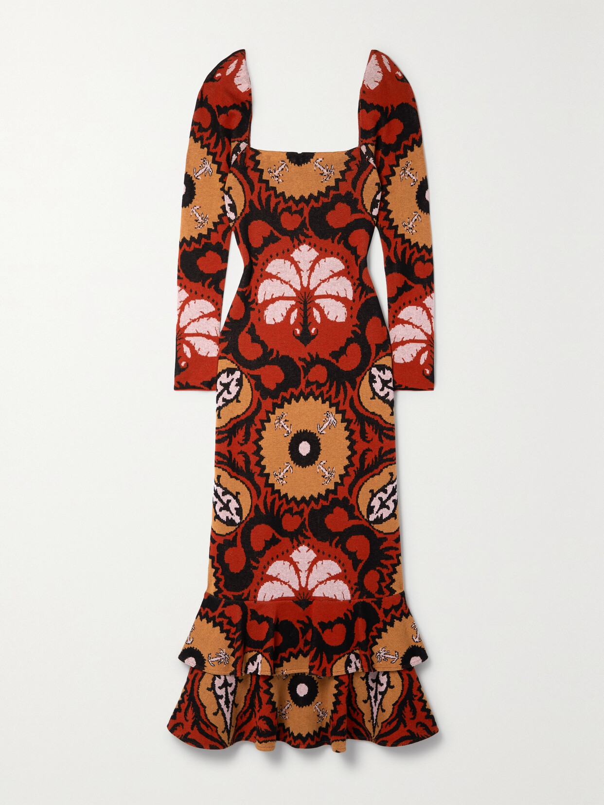 Johanna Ortiz Artful Dream Ruffled Pima Cotton-jacquard Midi Dress - Red