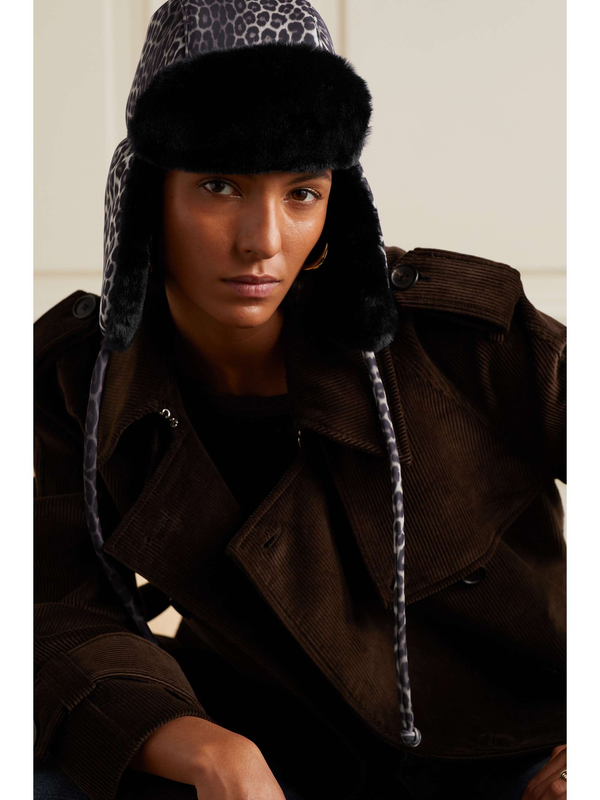 MAISON MICHEL Bibiana faux fur-lined leopard-print stretch hat