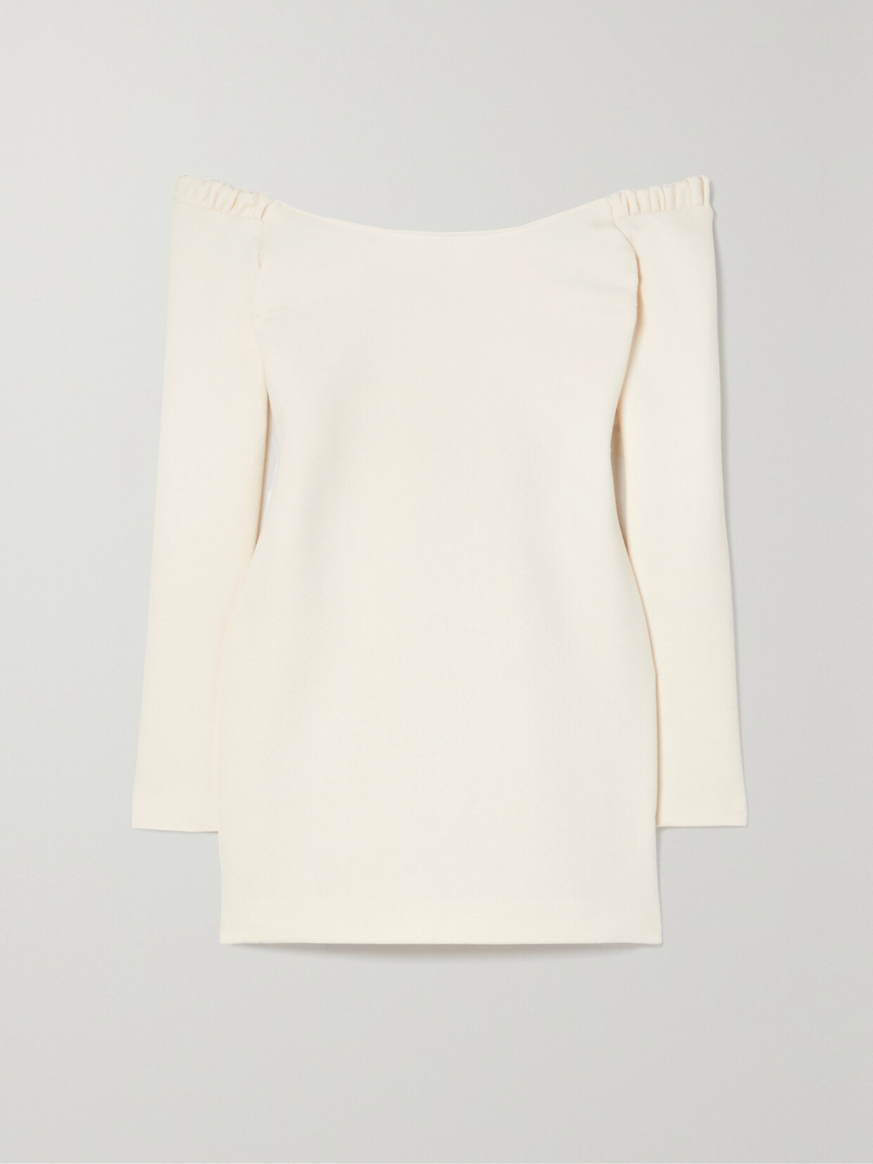 Khaite Octavia Off The Shoulder Long Sleeve Wool Crepe Minidress In Neutrals