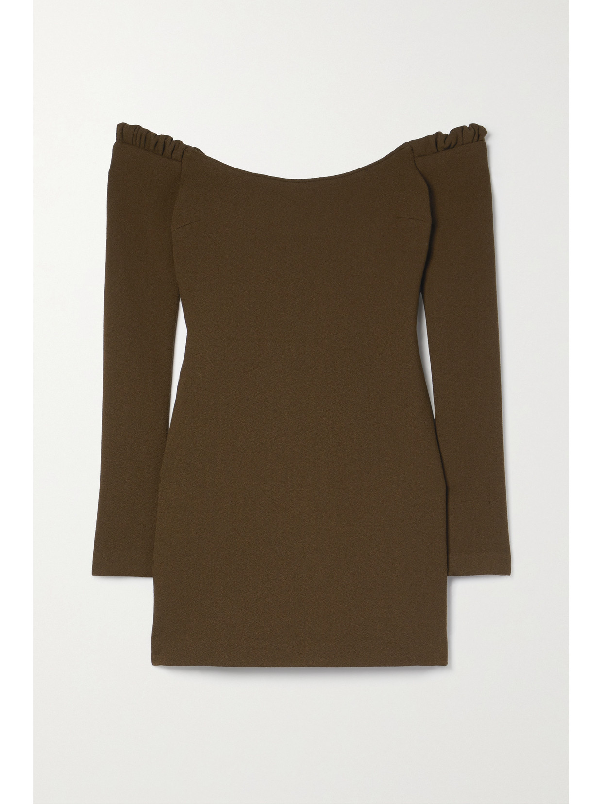 KHAITE - Octavia Off-the-shoulder Wool-crepe Mini Dress - Brown