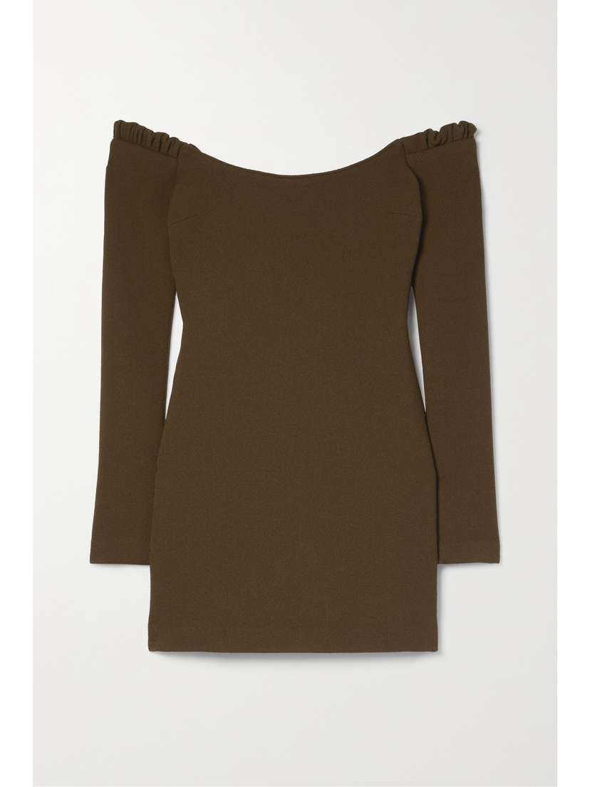 Khaite Octavia Off-the-shoulder Wool-crepe Mini Dress