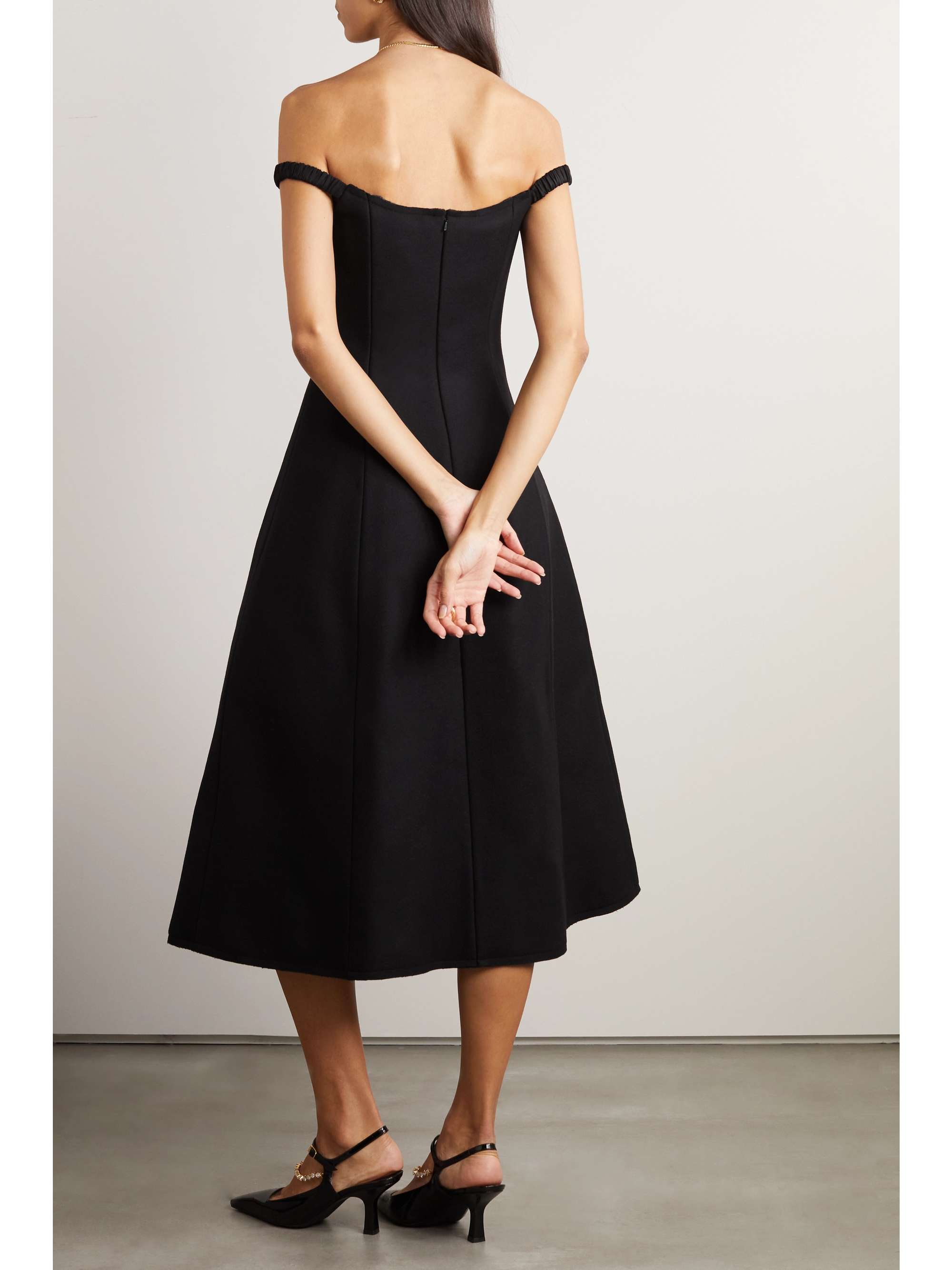 KHAITE Uma off-the-shoulder wool-blend midi dress