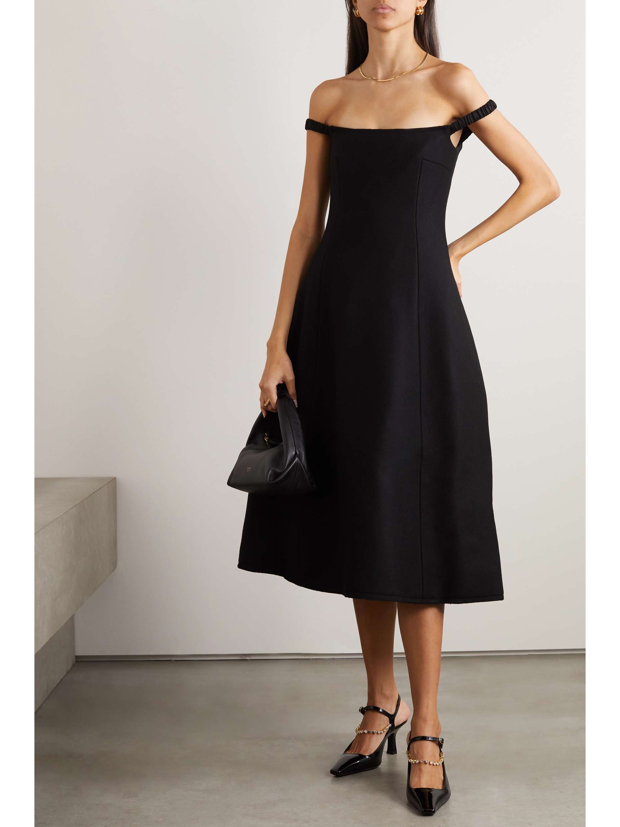 KHAITE Uma off-the-shoulder wool-blend midi dress