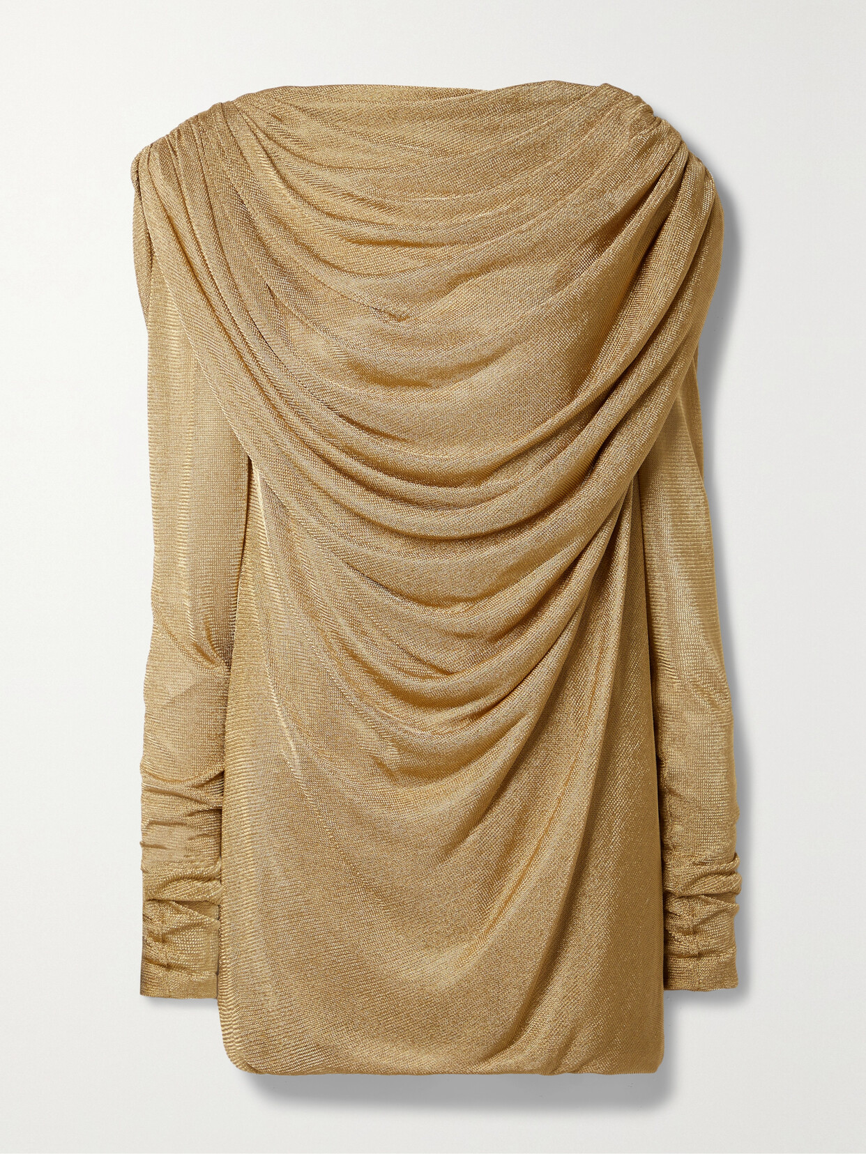 KHAITE TAIDEN OPEN-BACK DRAPED METALLIC STRETCH-KNIT MINI DRESS