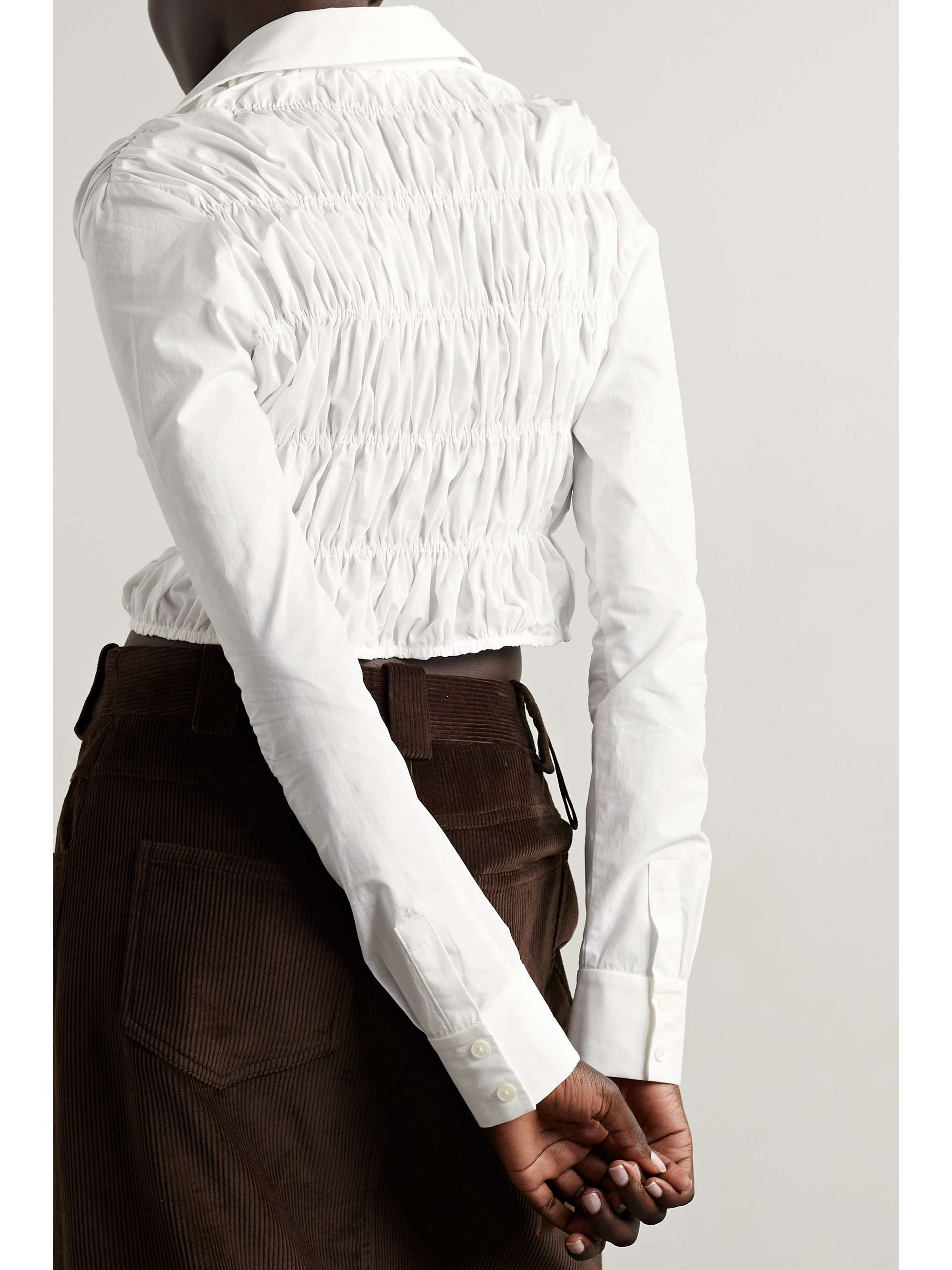 KHAITE Brena ruched cotton-poplin shirt