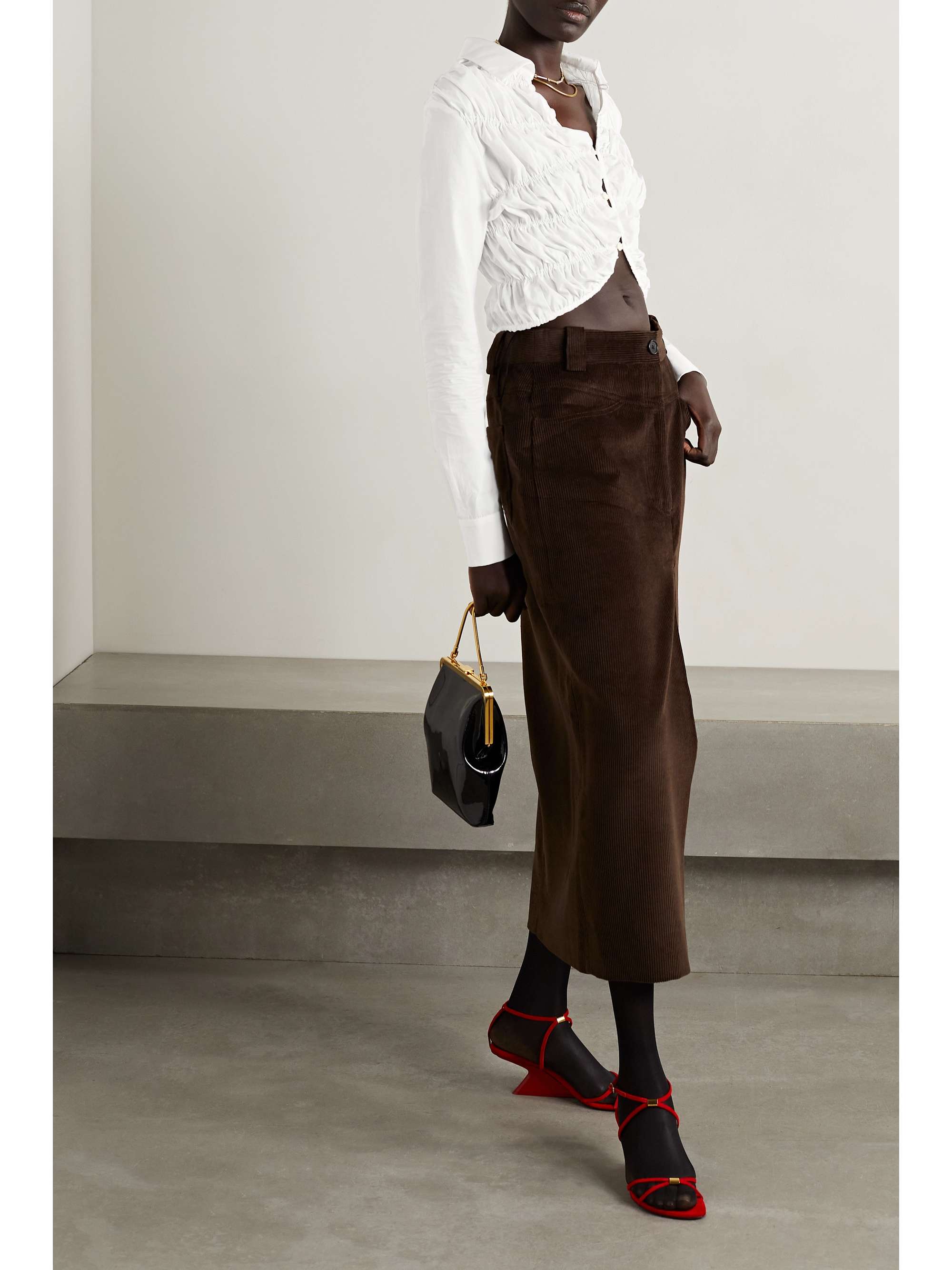 KHAITE Brena ruched cotton-poplin shirt