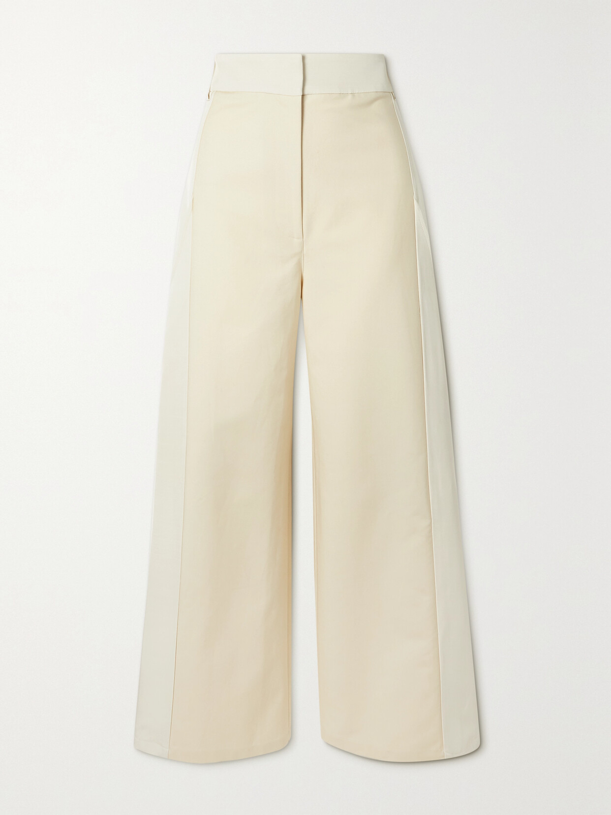 Khaite Leon Paneled Cotton Straight-leg Pants In Off-white