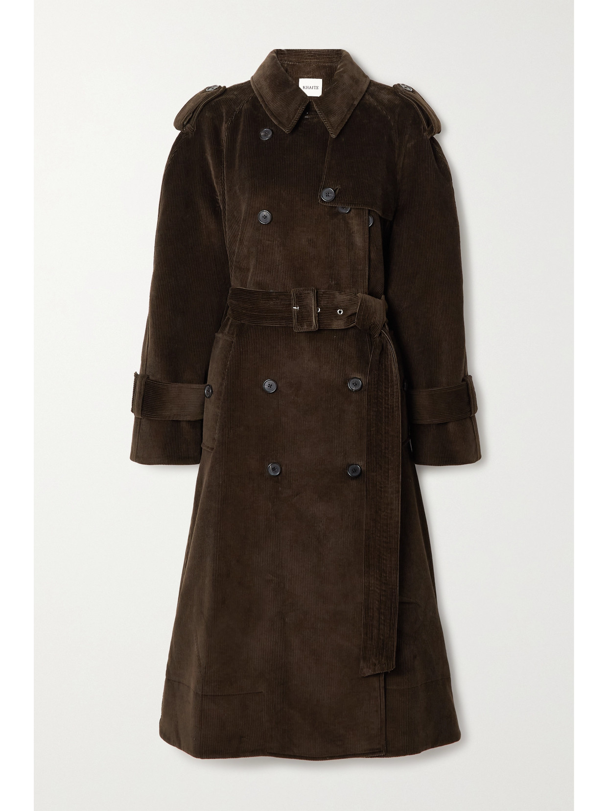 KHAITE SELLY BELTED DOUBLE-BREASTED COTTON-CORDUROY TRENCH COAT
