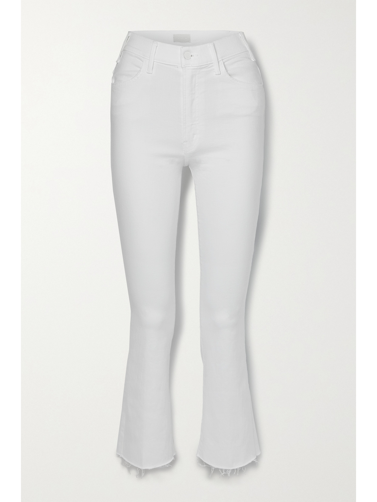 Mother The Hustler Cropped Frayed High-rise Flared Jeans In White