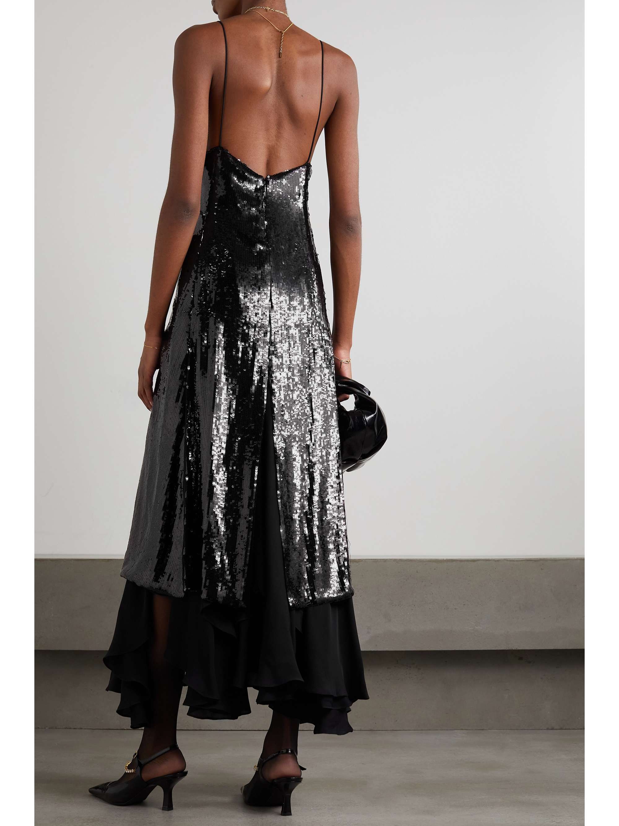 KHAITE Clover paneled sequined chiffon midi dress