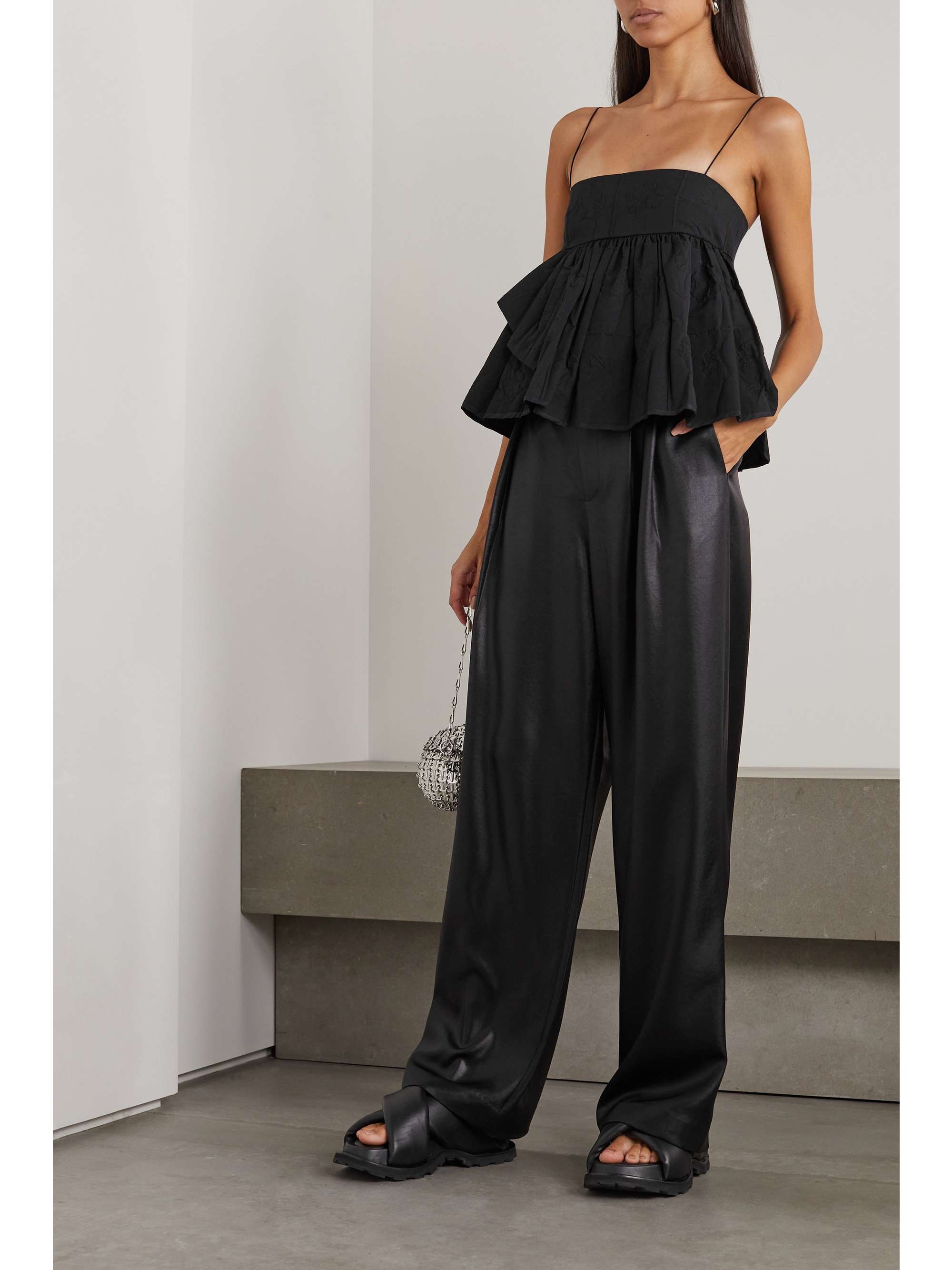 CECILIE BAHNSEN Debra ruffled cotton-blend cloqué peplum camisole