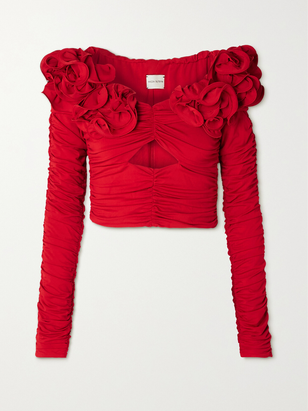 Cropped Off-the-shoulder Gathered Stretch-jersey Top