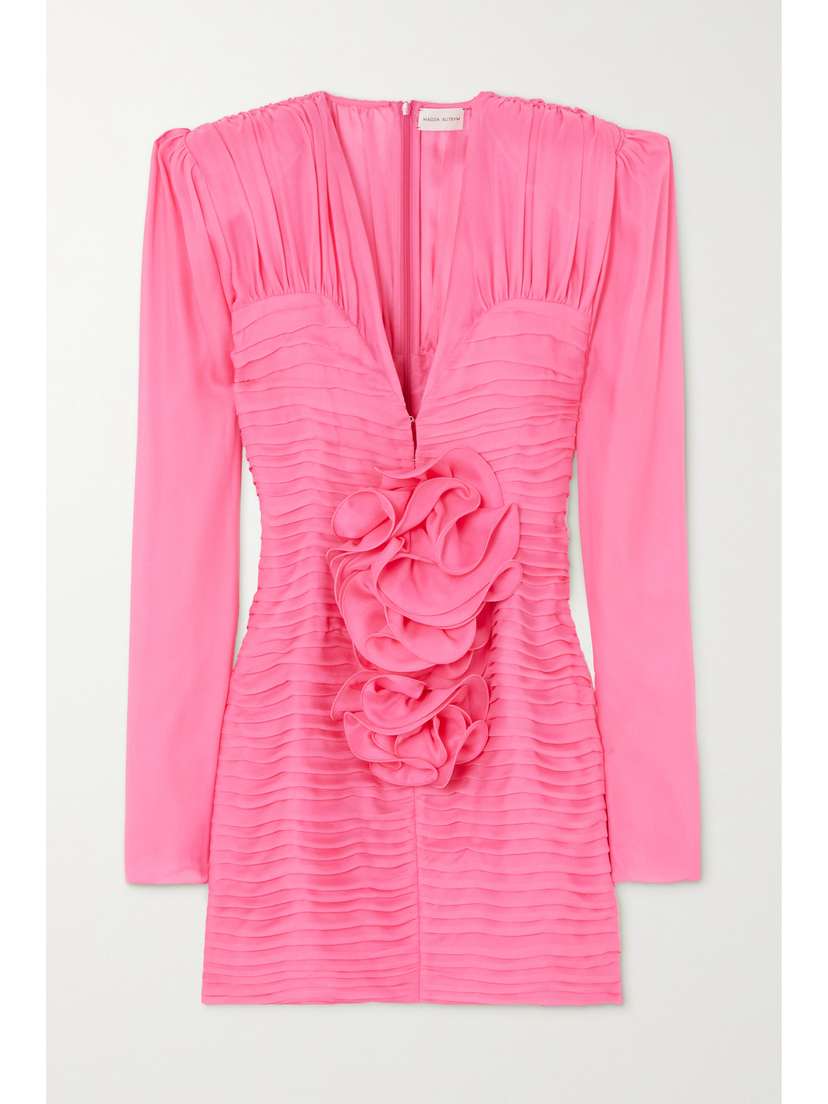 Magda Butrym Appliquéd Pintucked Silk-organza Mini Dress