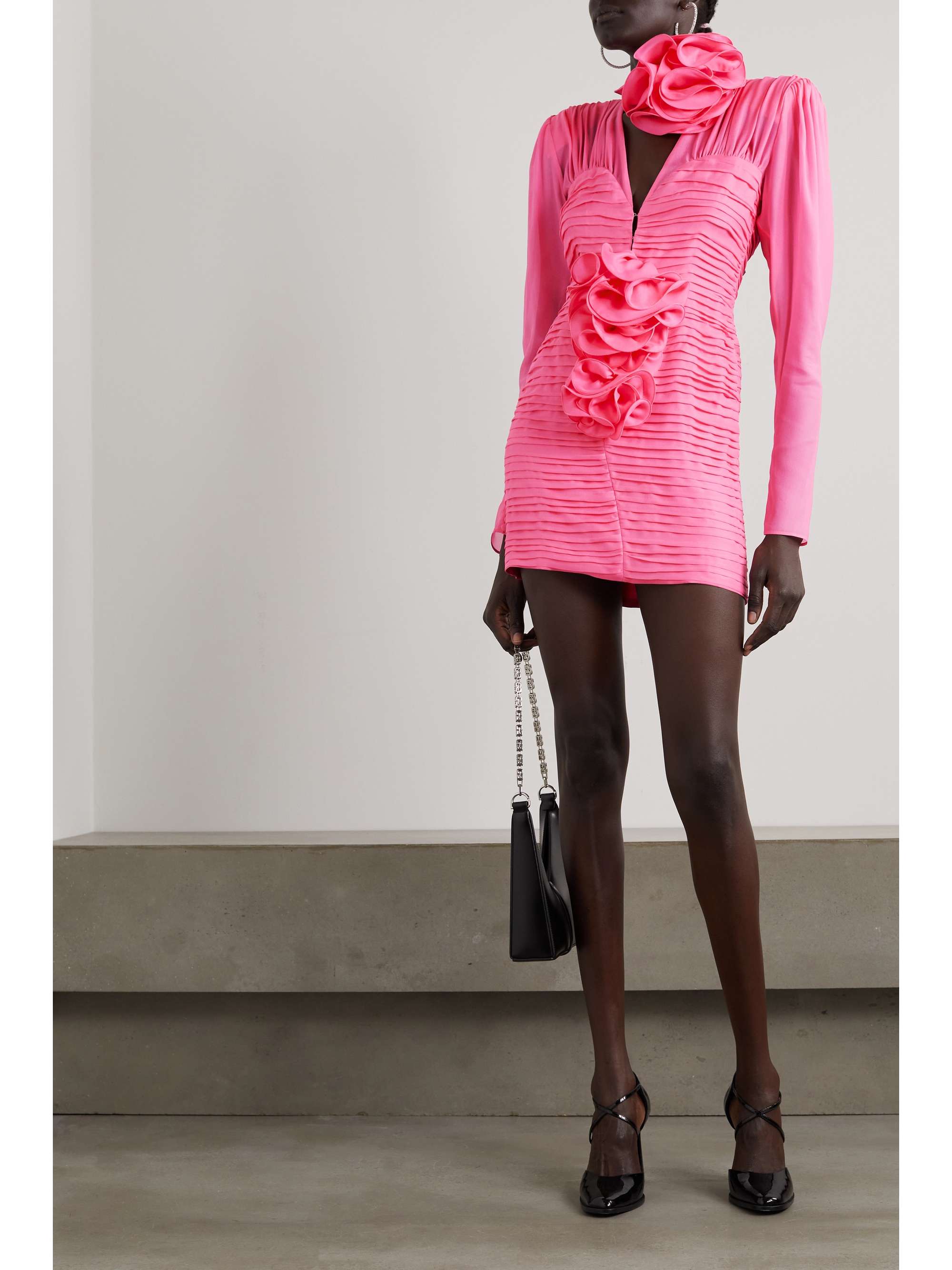 MAGDA BUTRYM Appliquéd pintucked silk-organza mini dress