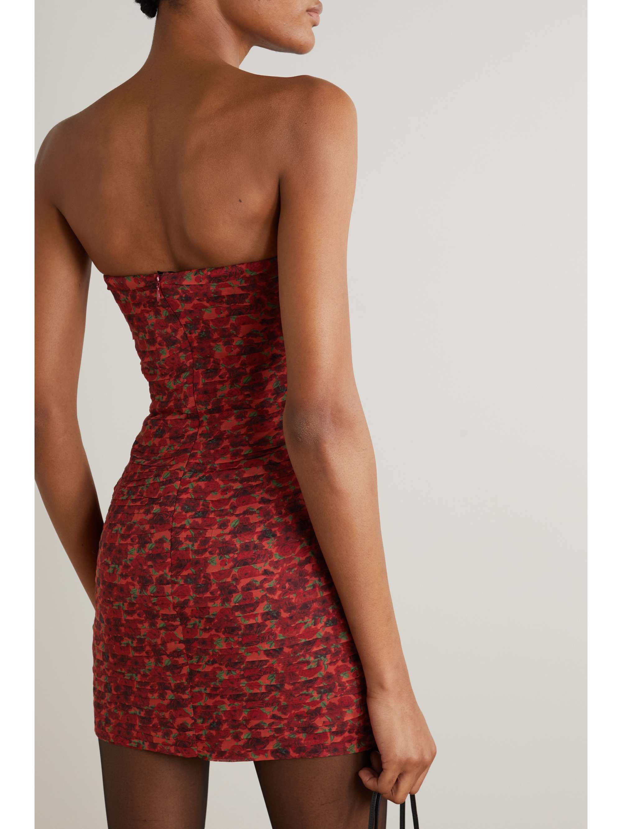 MAGDA BUTRYM Strapless gathered floral-print silk-blend mini dress