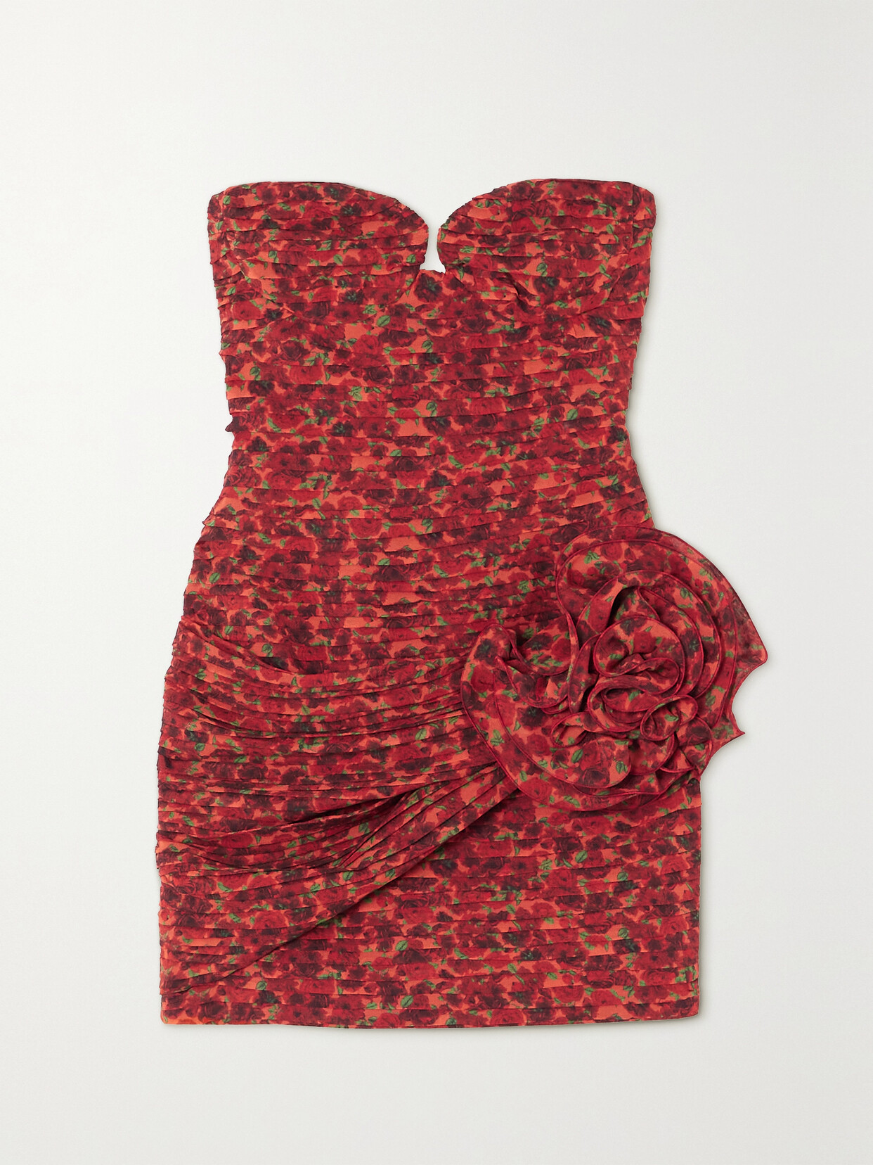 Strapless Gathered Floral-print Silk-blend Mini Dress