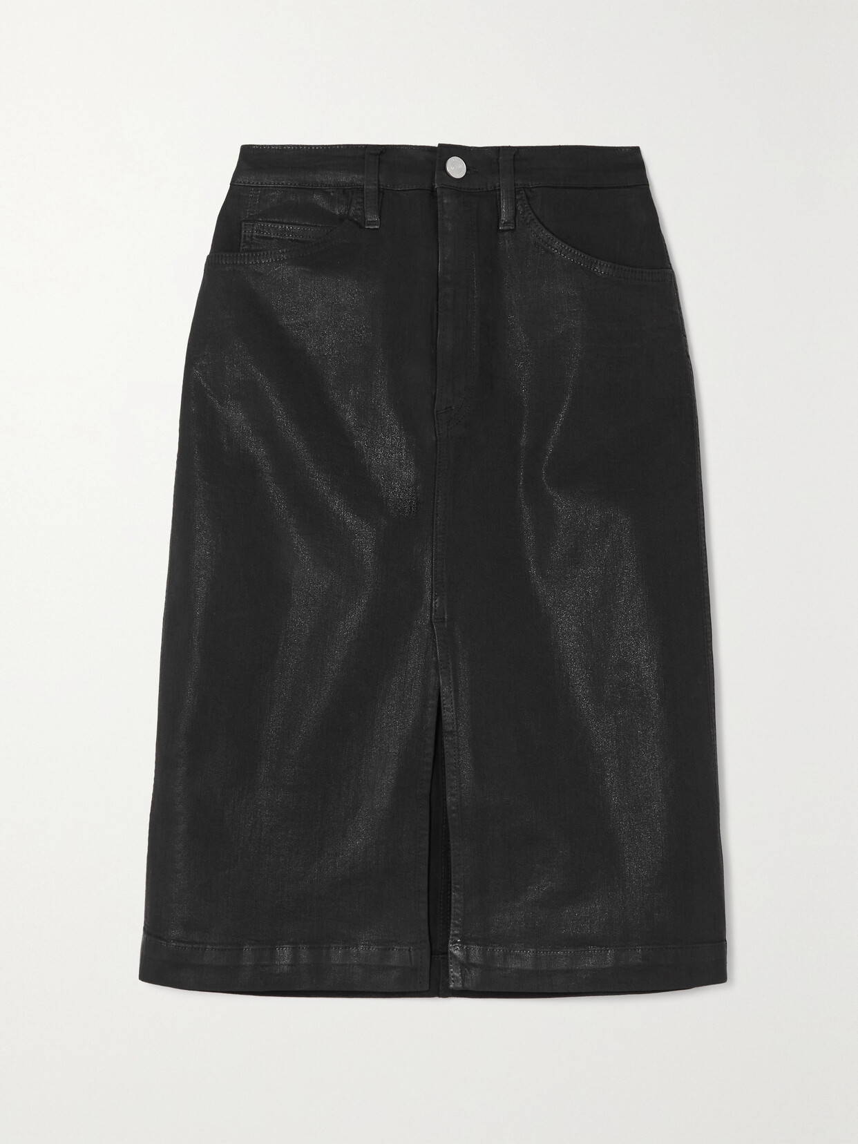 FRAME COATED-DENIM MIDI SKIRT