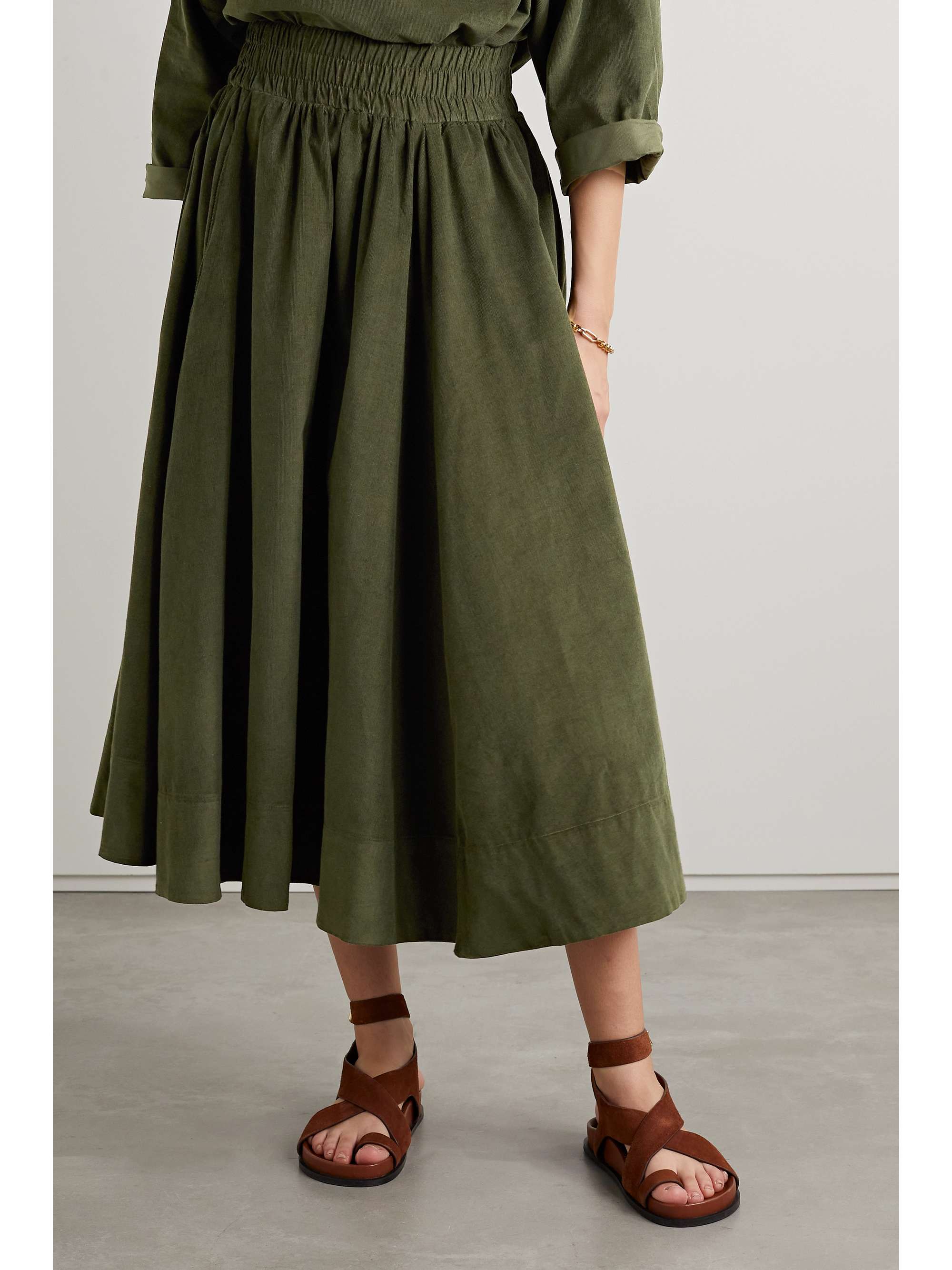 SUZIE KONDI Kyria gathered cotton-corduroy midi skirt | NET-A-PORTER