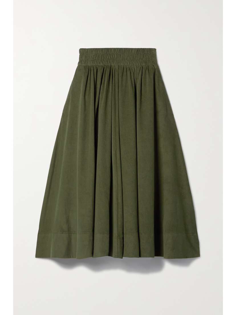 Suzie Kondi Kyria Gathered Cotton-corduroy Midi Skirt