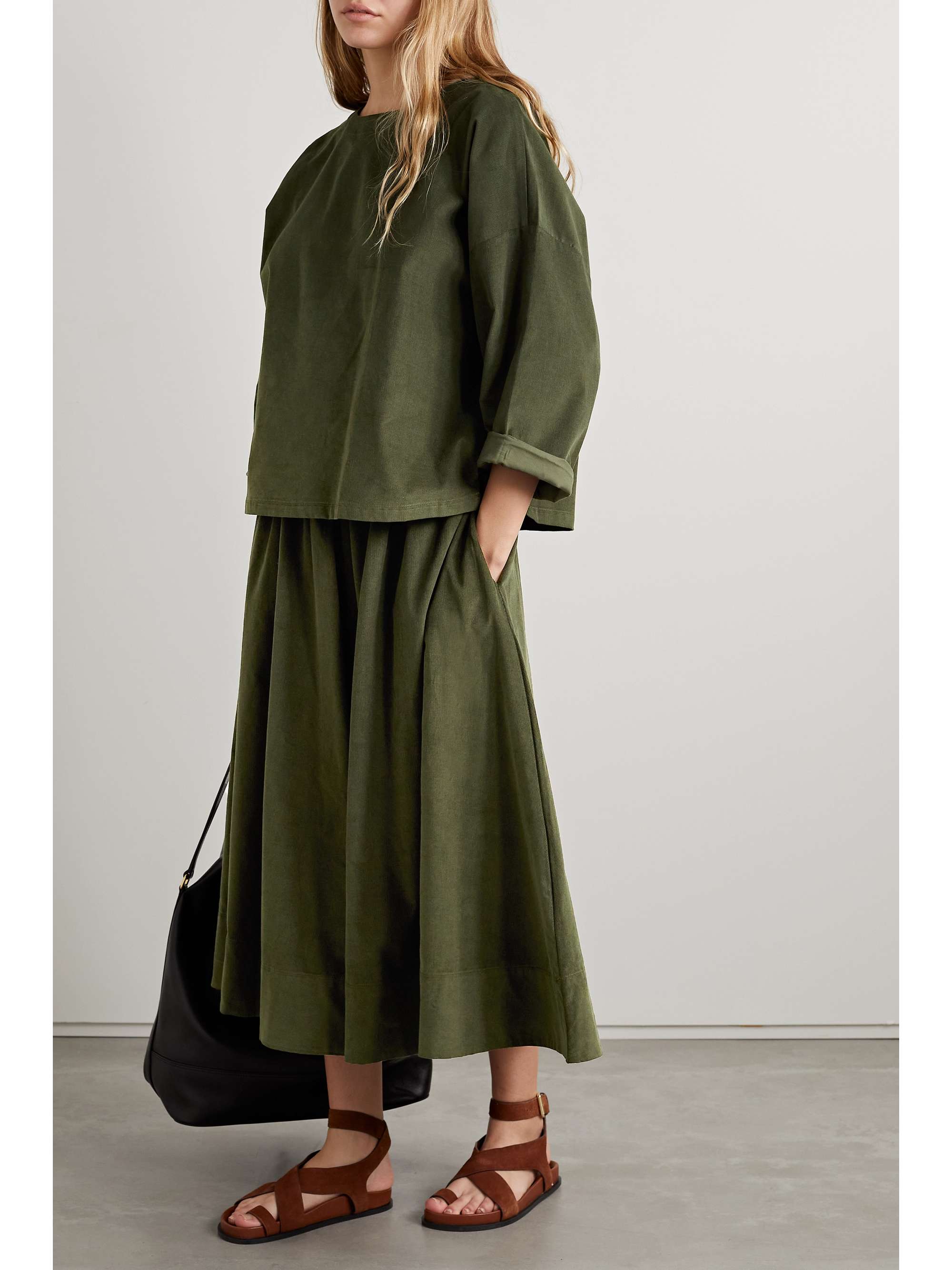 SUZIE KONDI Kyria gathered cotton-corduroy midi skirt | NET-A-PORTER