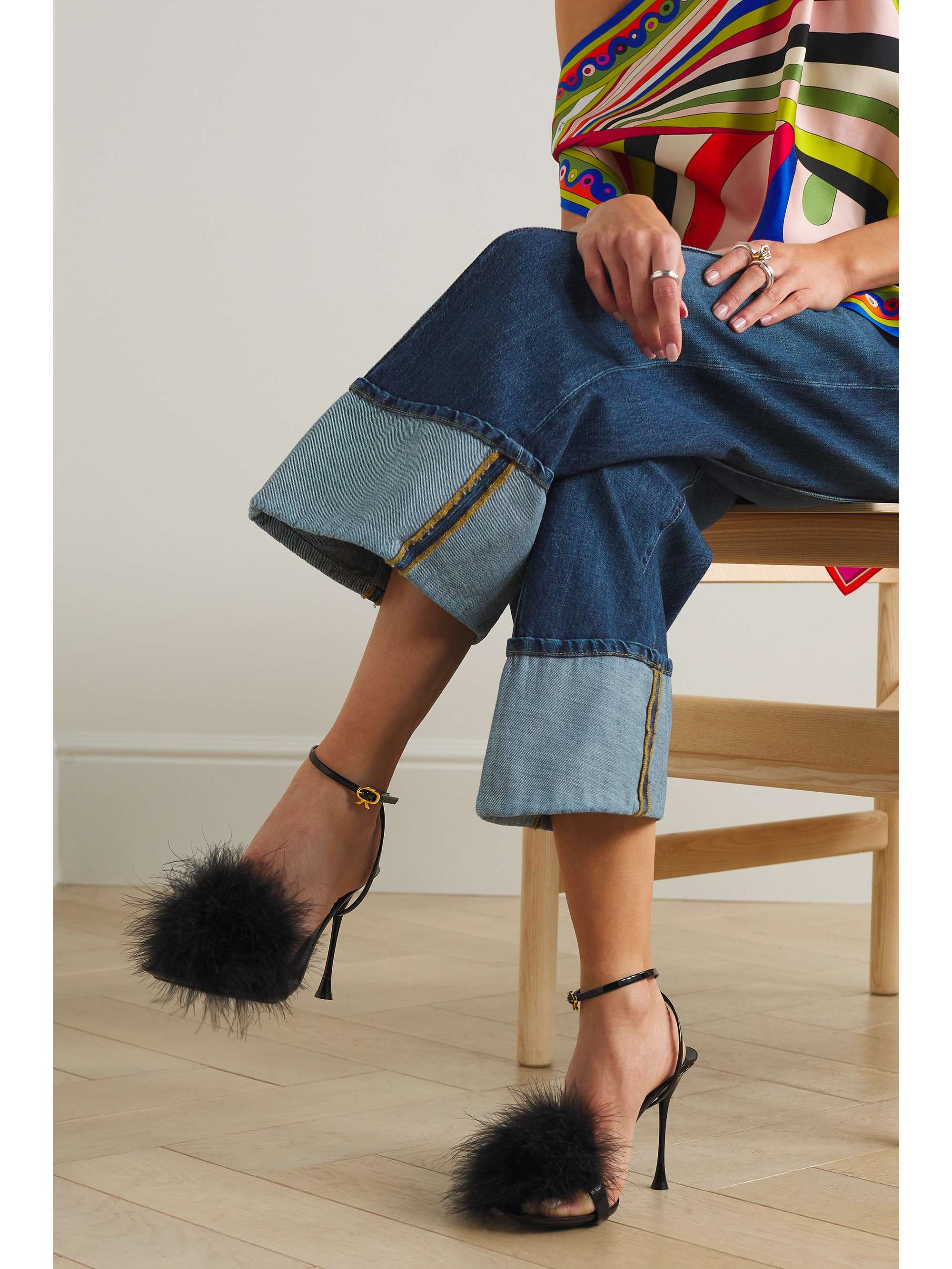 GIANVITO ROSSI Spice Plume 95 feather-embellished patent-leather sandals