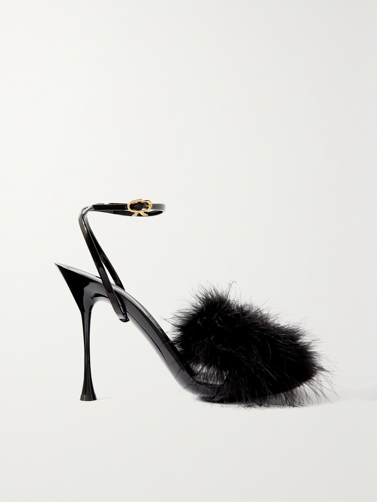 Gianvito Rossi - Spice Plume 95 Feather-embellished Patent-leather Sandals - Black