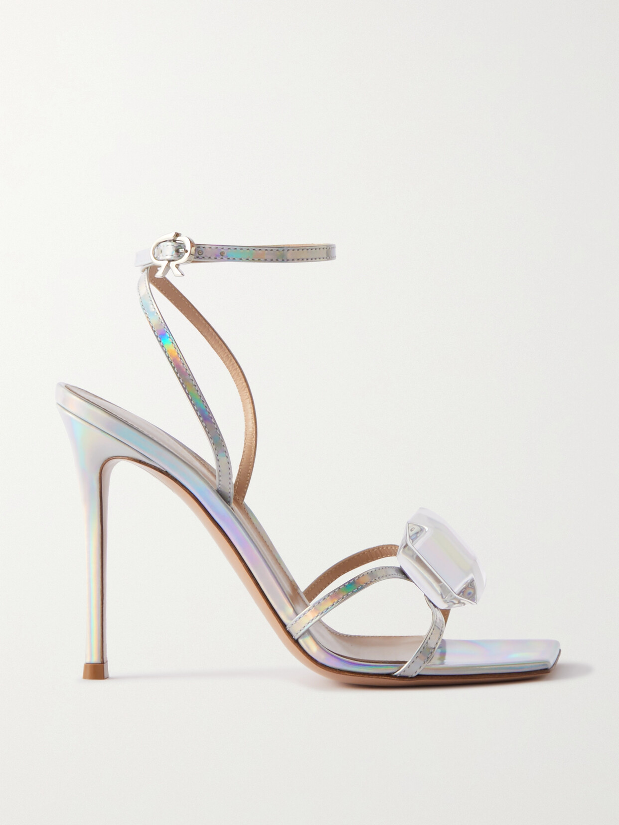 Shop Gianvito Rossi 105 Crystal-embellished Metallic Leather Sandals In Silver