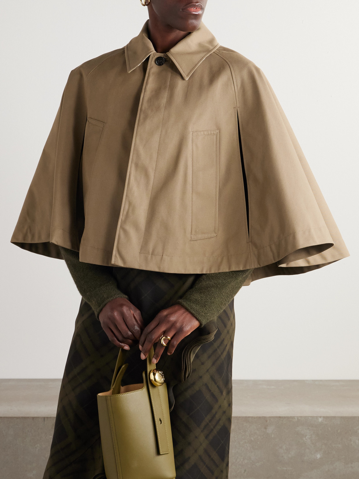 Burberry Cropped Gabardine Cape In Brown