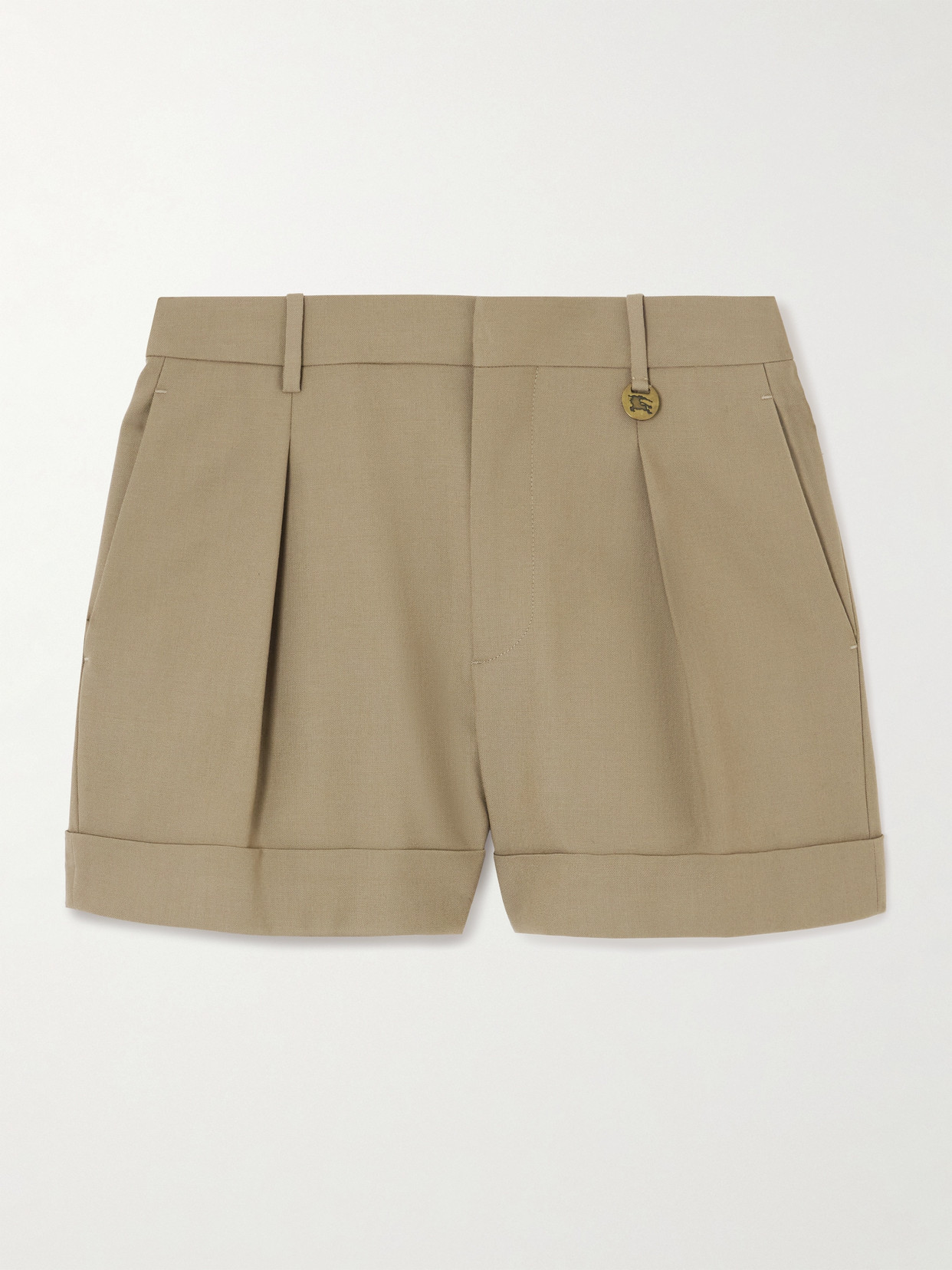 Shop Burberry Embellished Pleated Wool Shorts In Brown